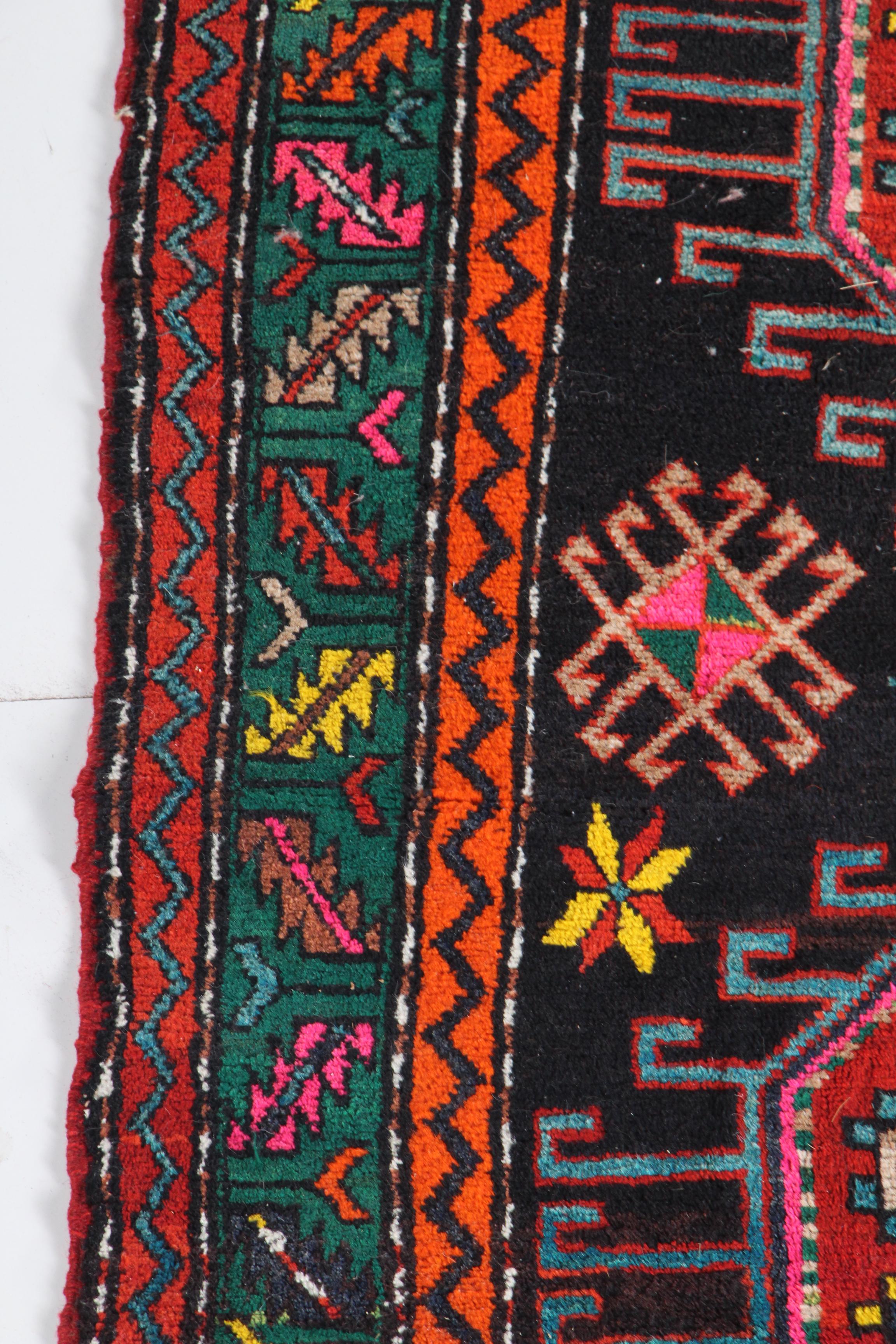 Hand-Knotted Caucasian Kazak Wool Long Rug