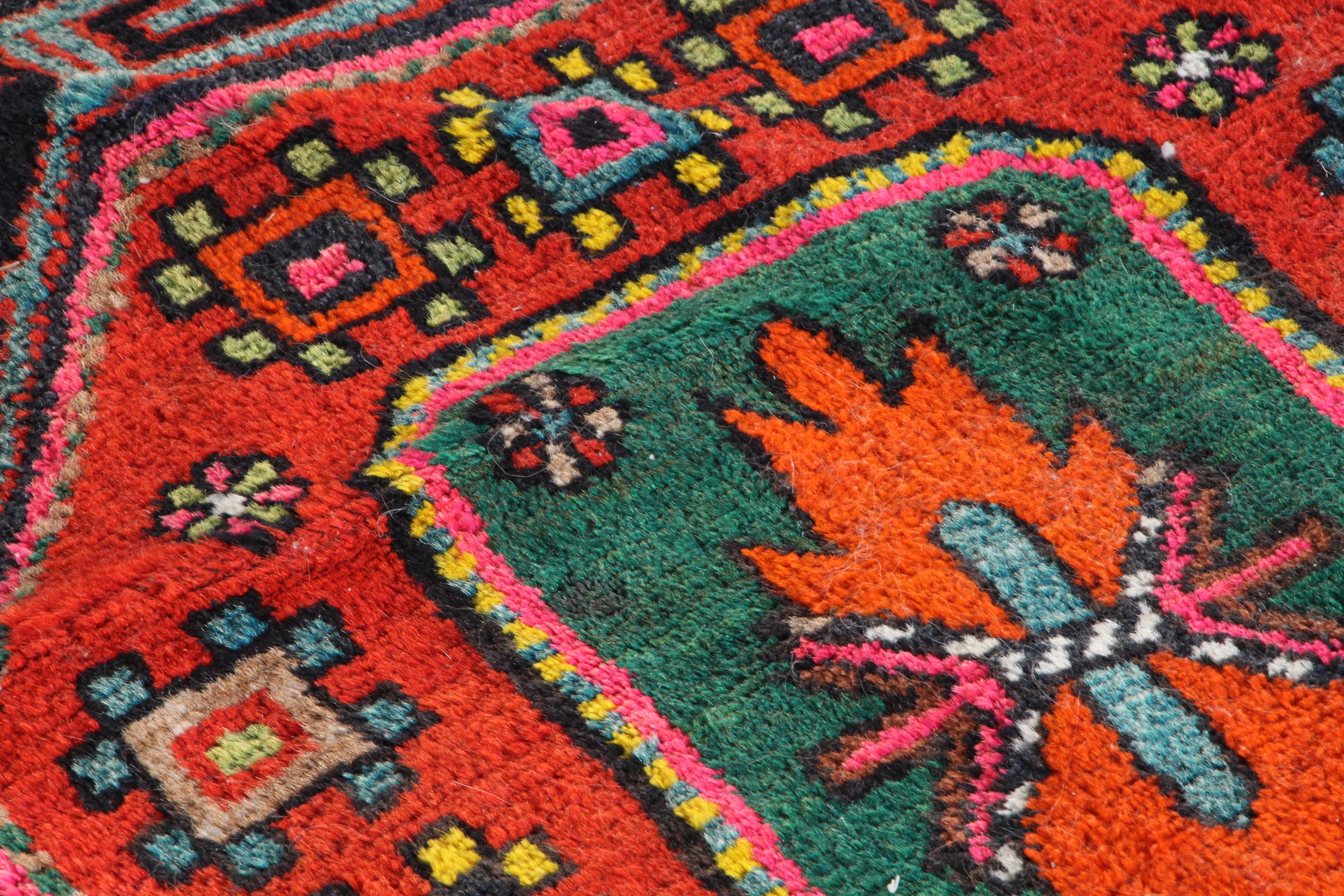 Hand-Knotted Caucasian Kazak Wool Long Rug