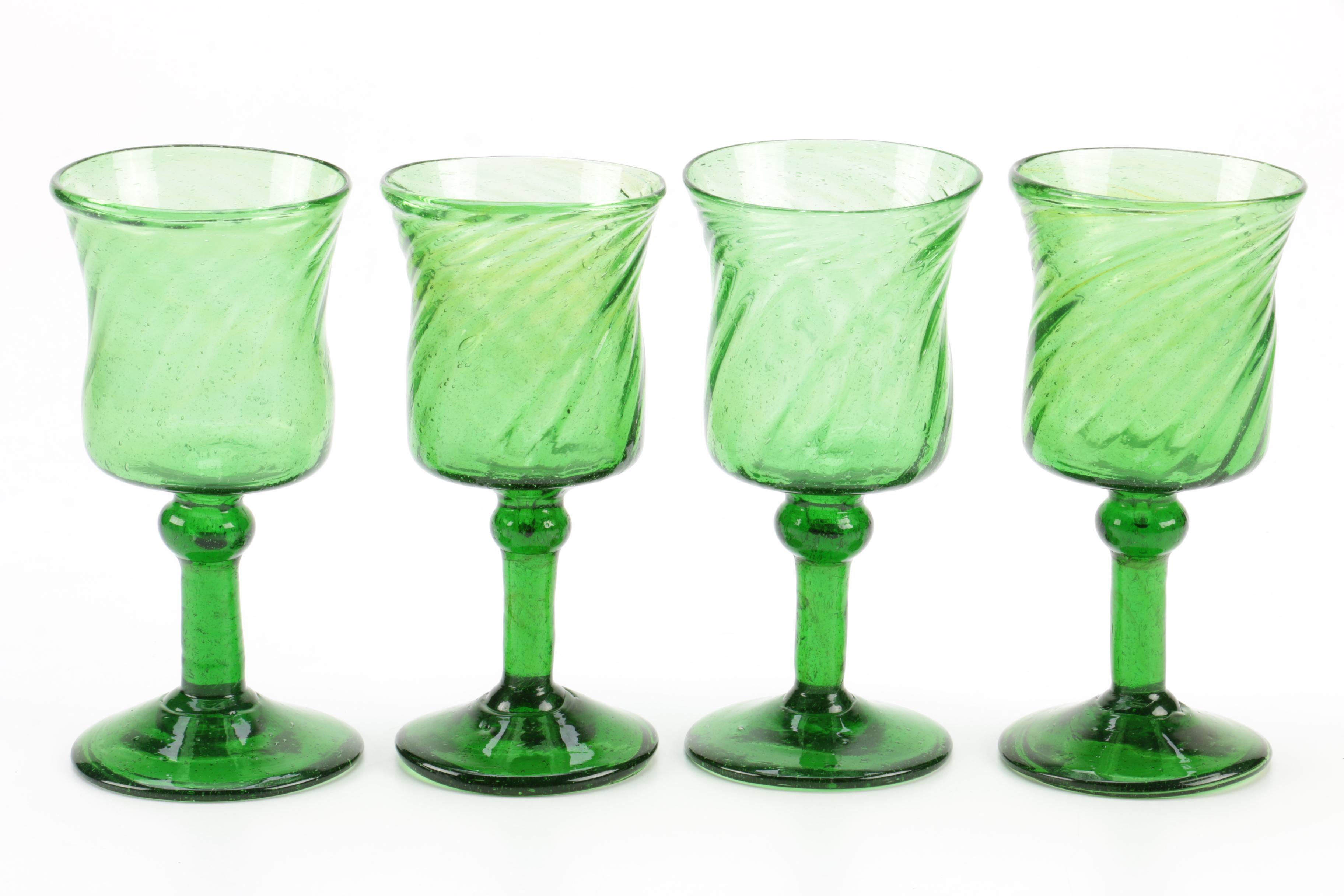 Vaseline Glass Tableware and Green Glass Goblets