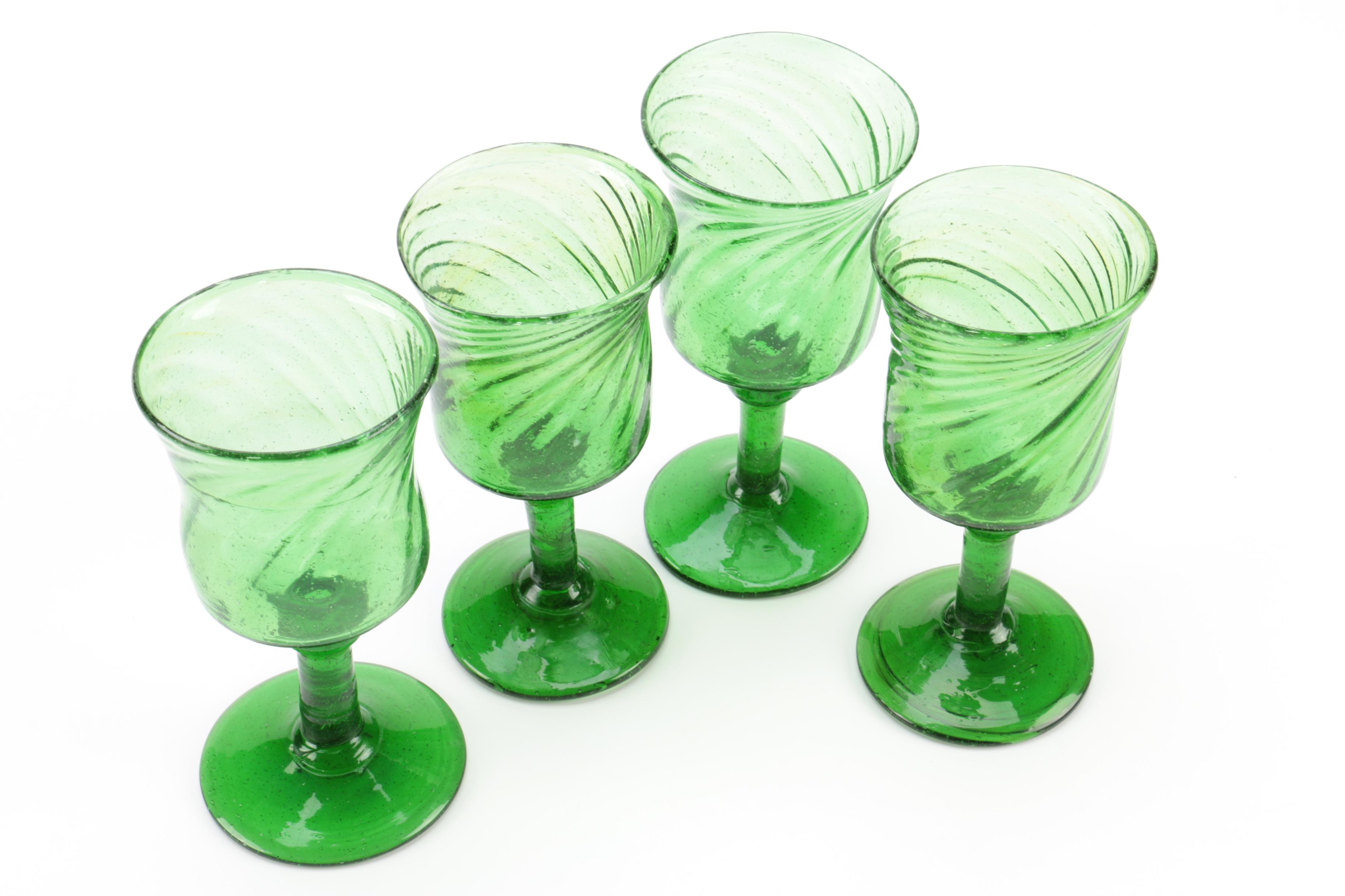 Vaseline Glass Tableware and Green Glass Goblets