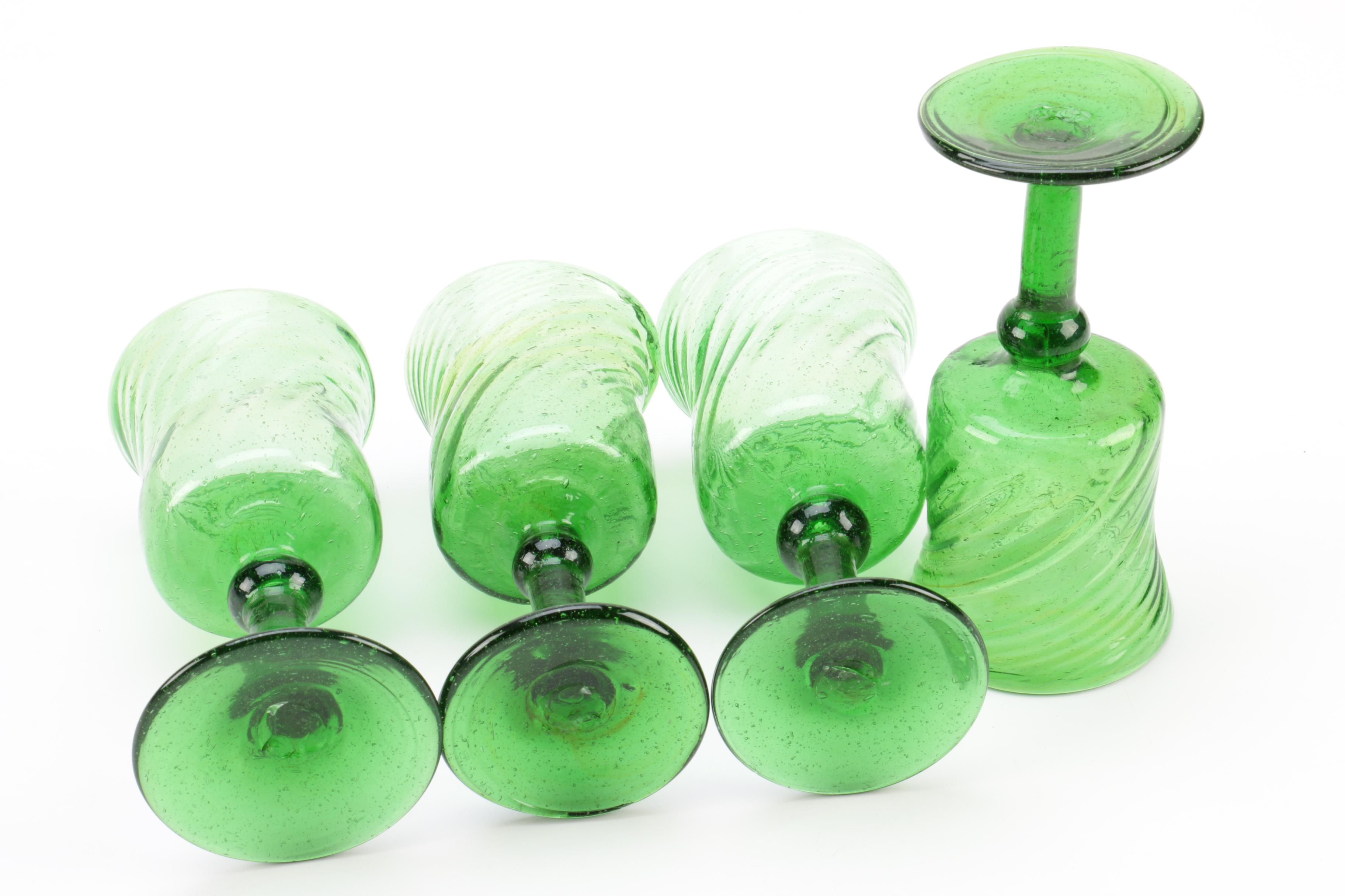 Vaseline Glass Tableware and Green Glass Goblets