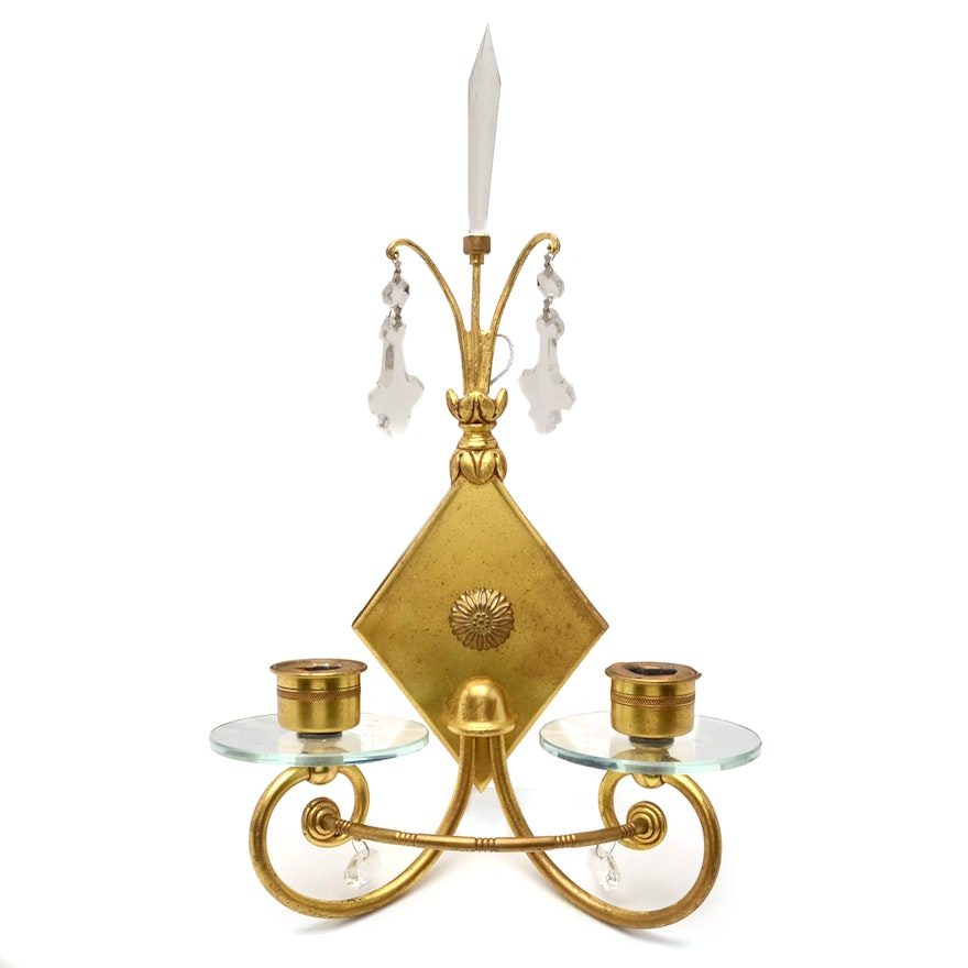Brass Candle Wall Sconce With Prisms