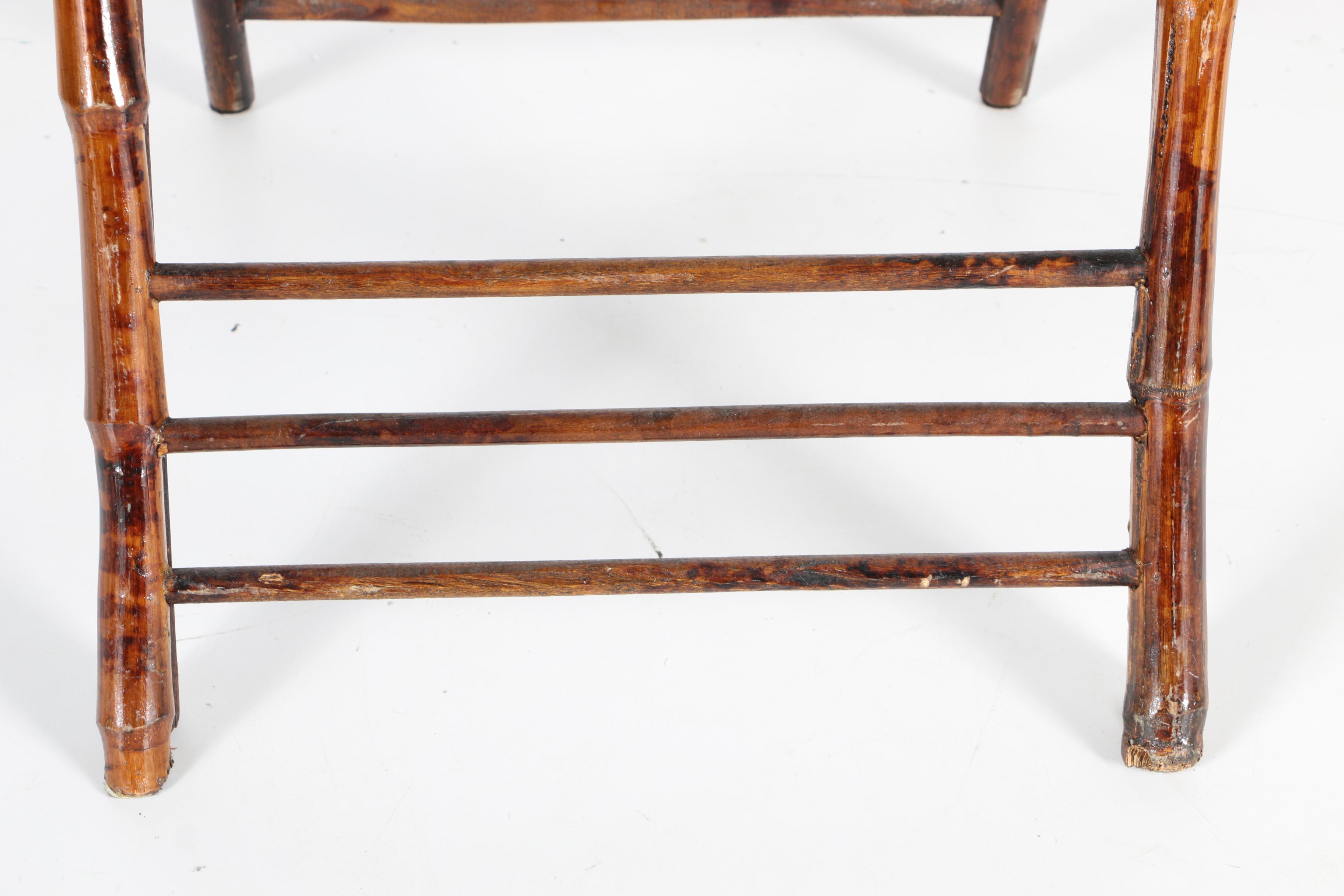 Six Wooden Folding Chairs with Reed and Bamboo Motif