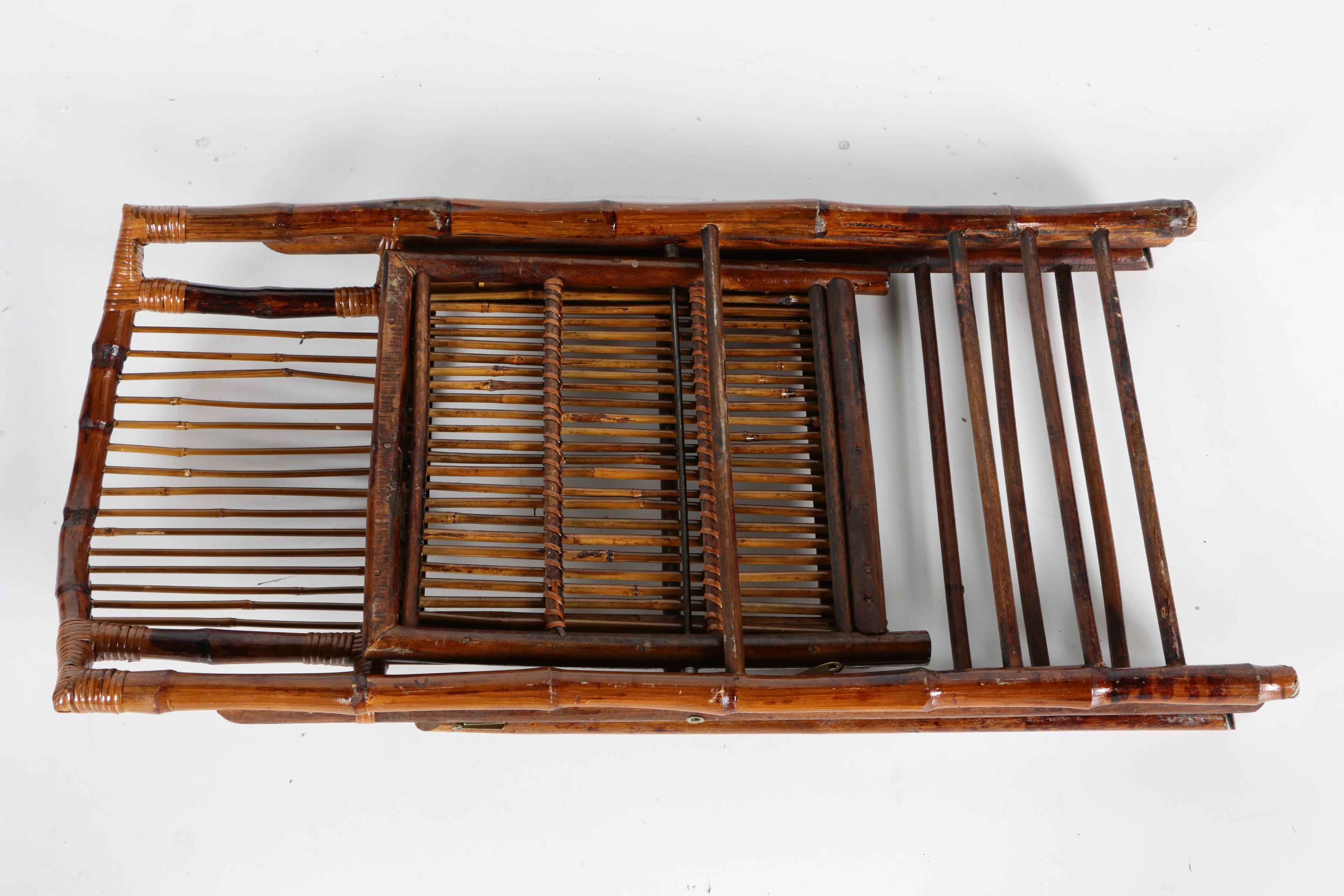 Six Wooden Folding Chairs with Reed and Bamboo Motif