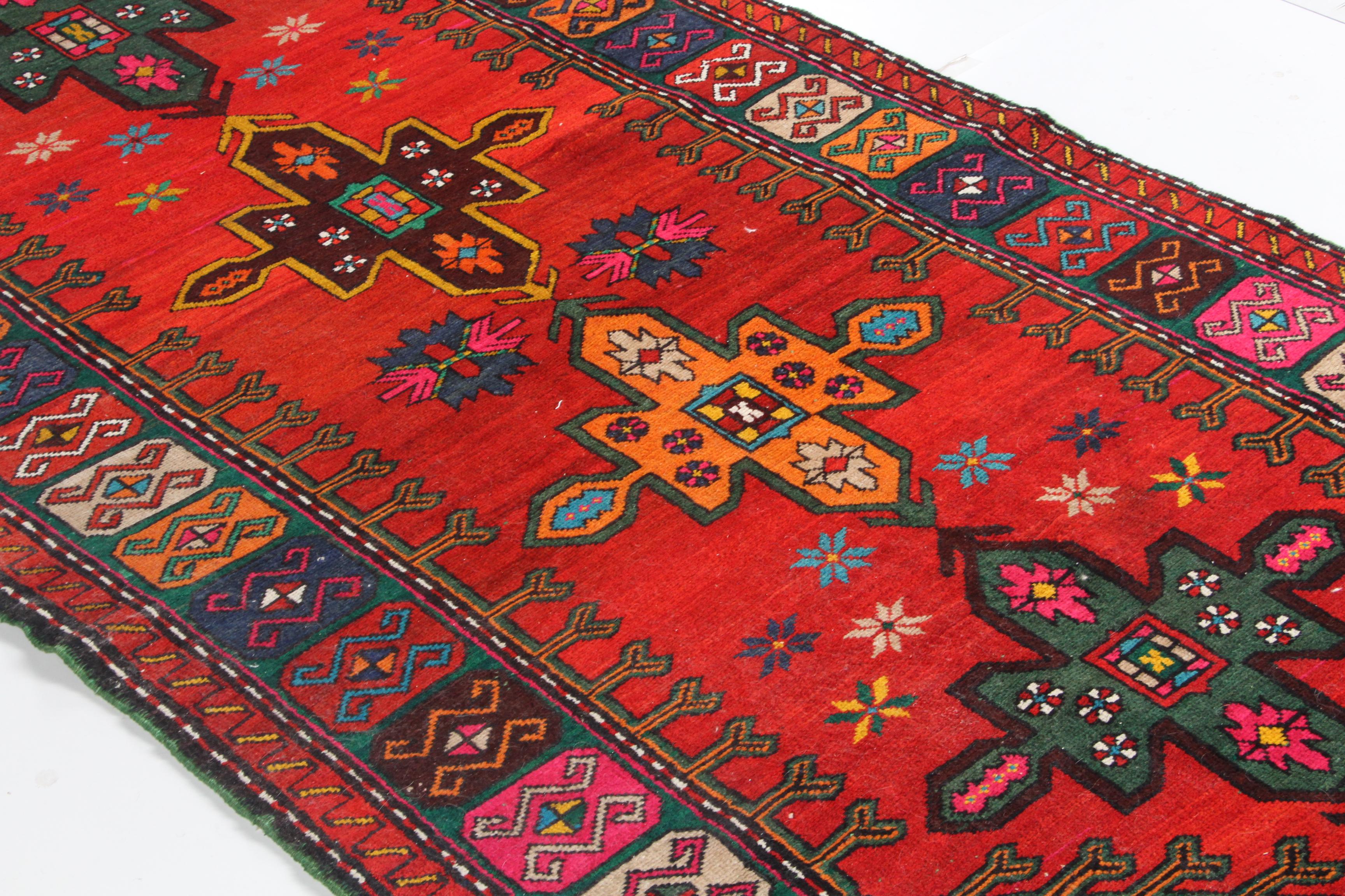 Hand-Knotted Caucasian Karabagh Wool Long Rug
