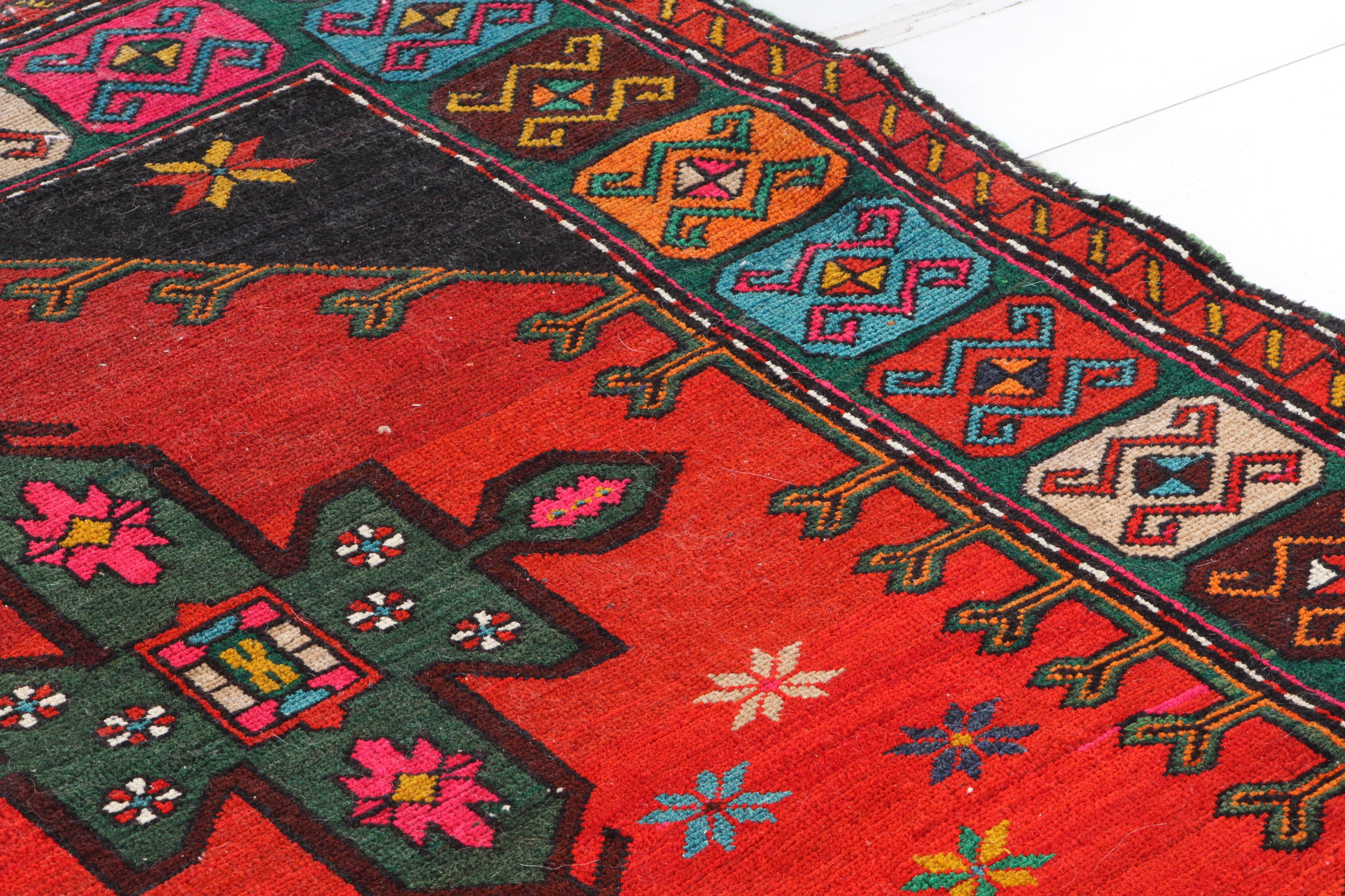 Hand-Knotted Caucasian Karabagh Wool Long Rug