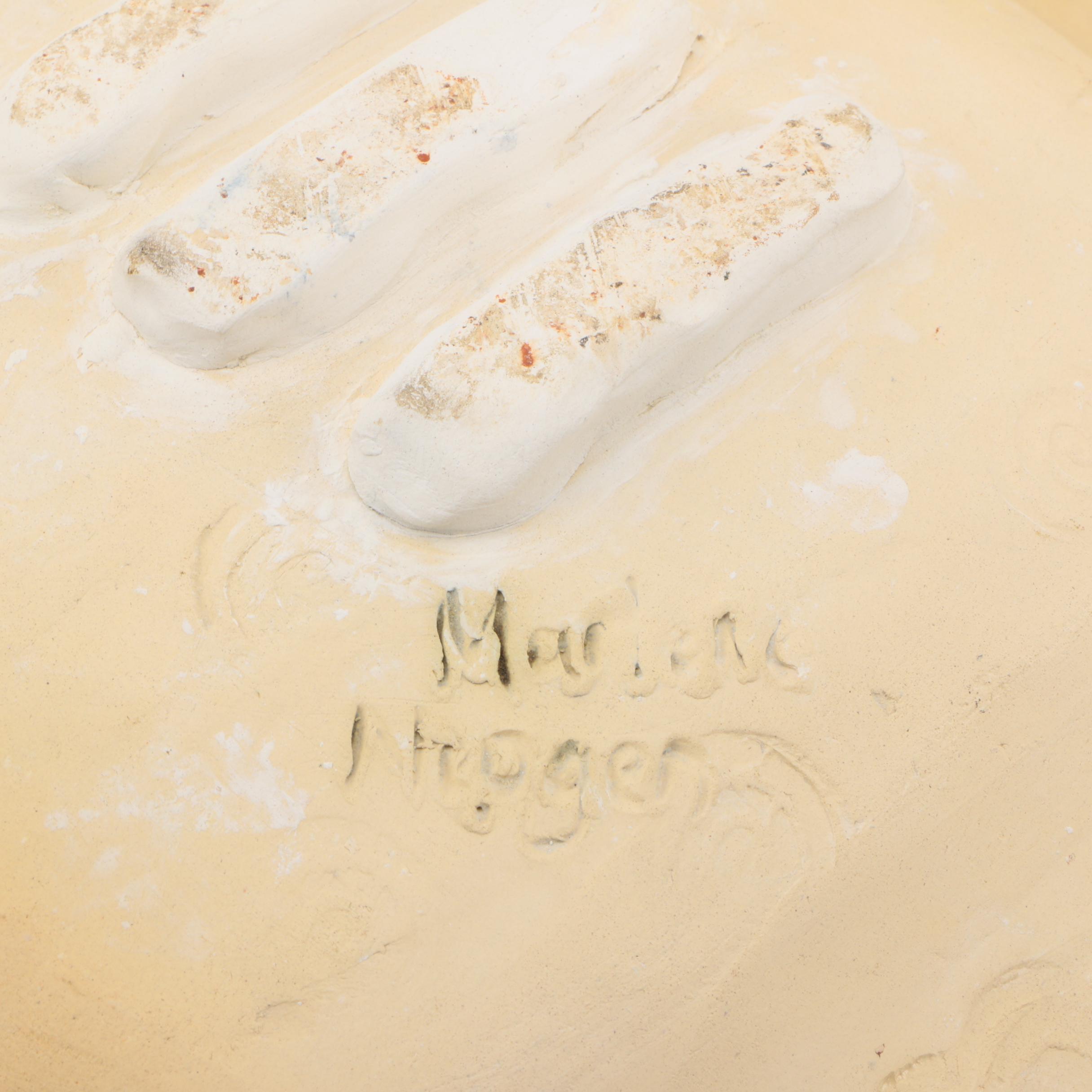 Signed Handbuilt Stoneware Platter with Relief Decoration