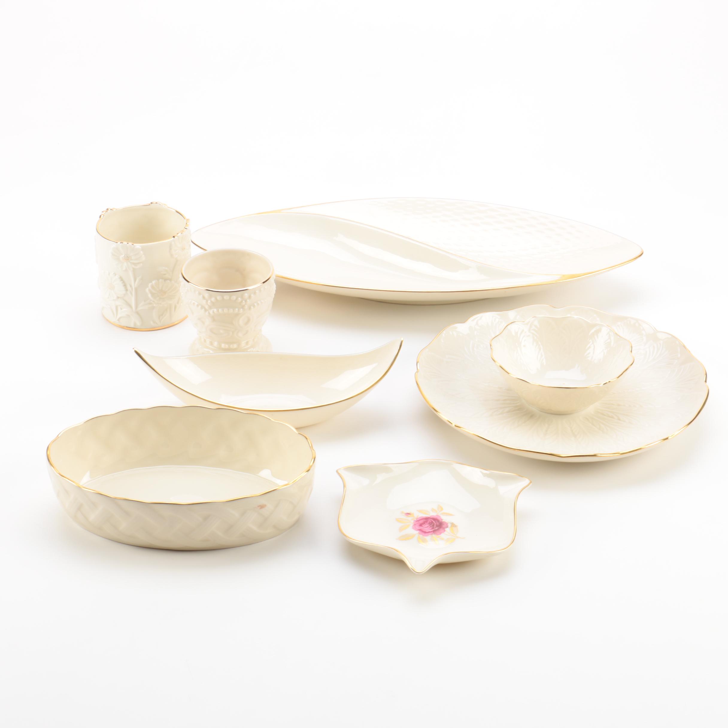 Lenox Gold Rimmed Serveware Including "Roselyn" and "Olympia Gold"
