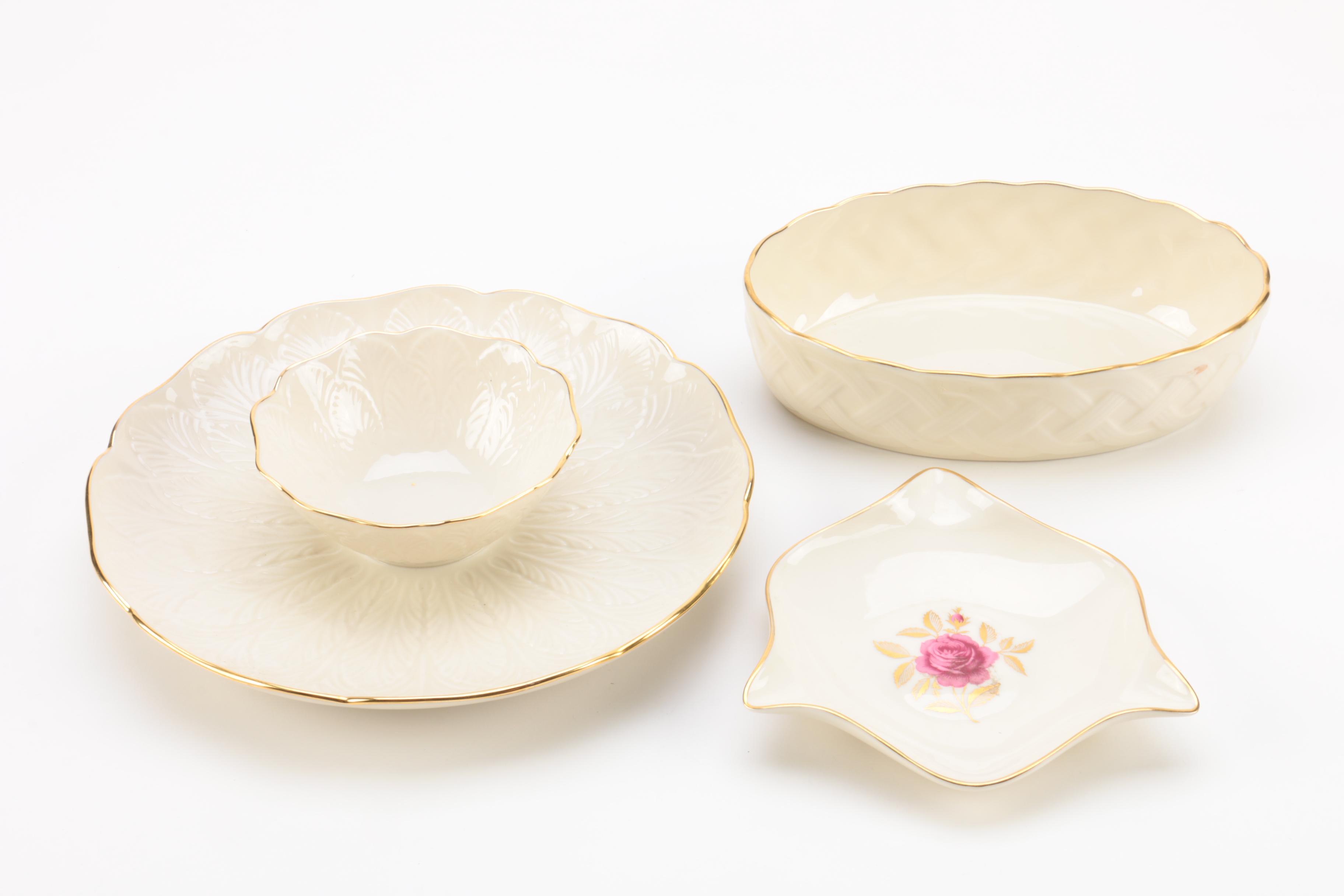 Lenox Gold Rimmed Serveware Including "Roselyn" and "Olympia Gold"