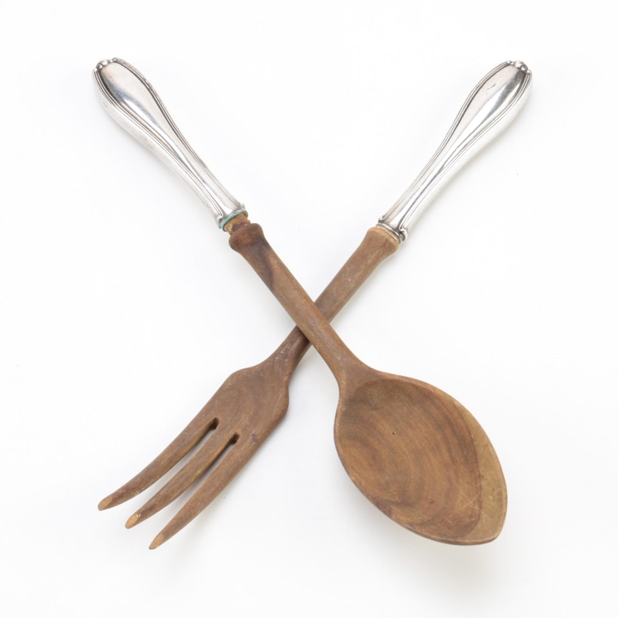 Alvin "William Penn" Sterling Handled Wooden Salad Serving Set