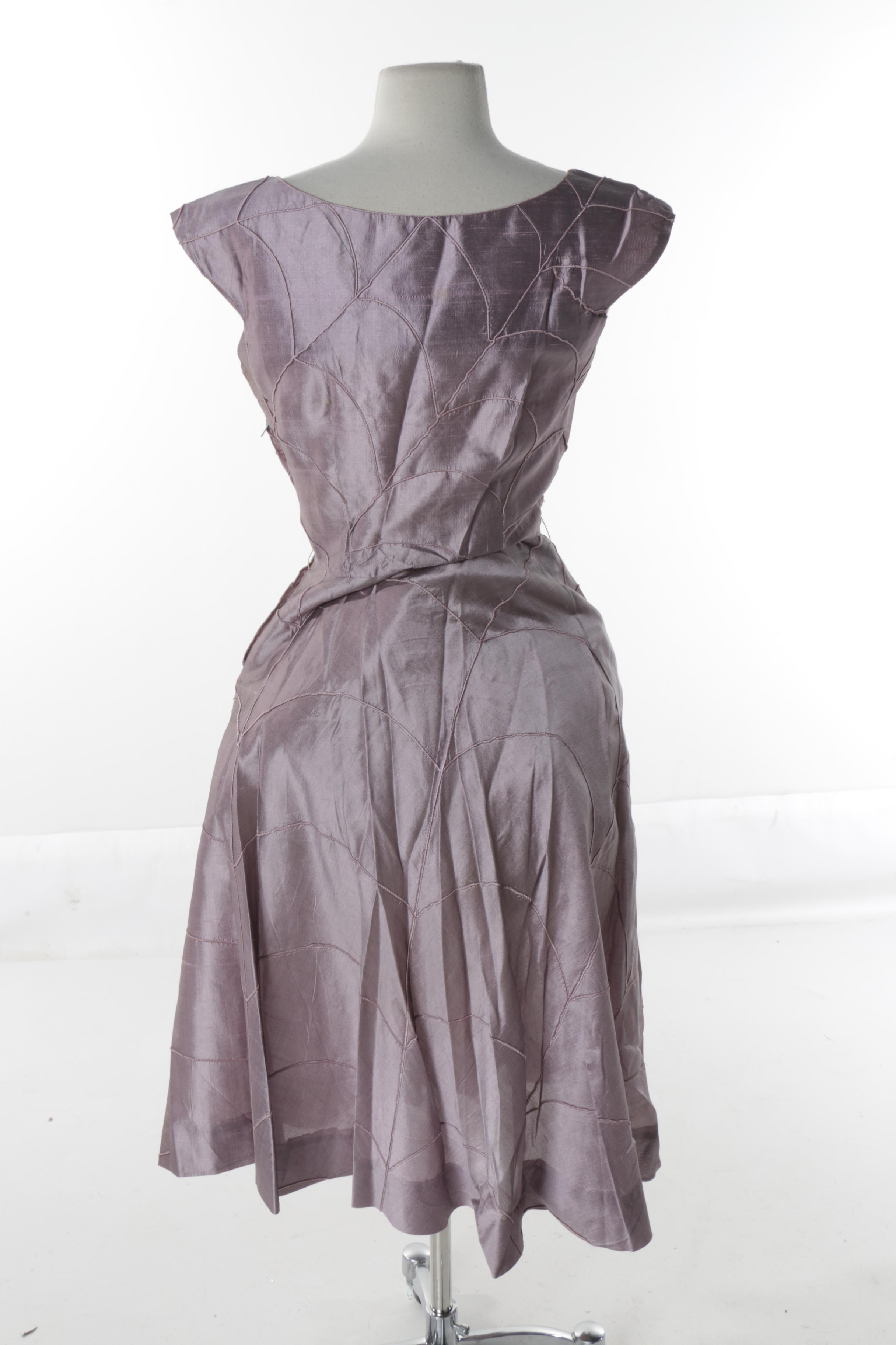 Circa 1950s Vintage Spiderweb Motif Rhinestone and Taffeta Cocktail Dress