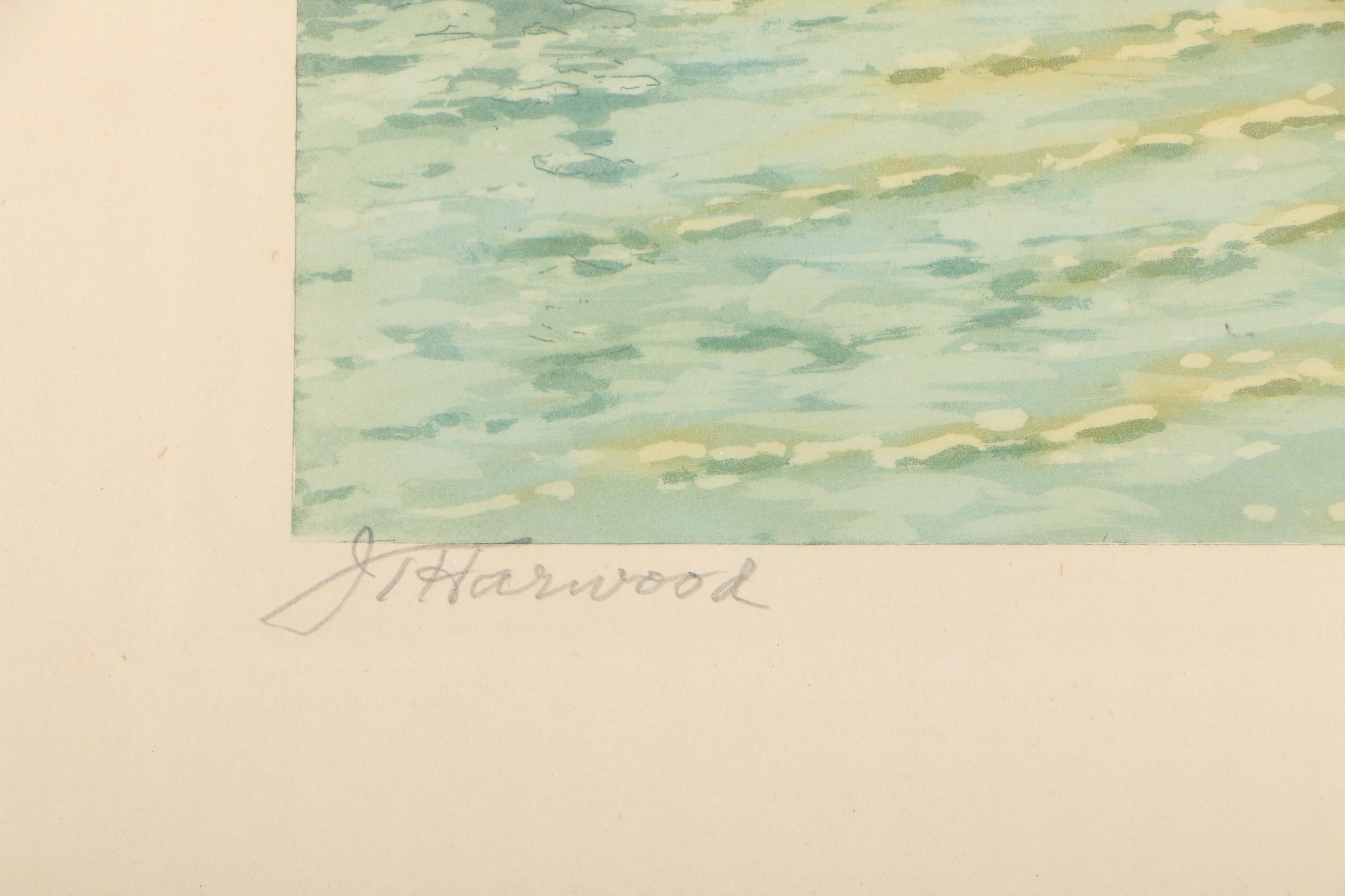 J.T. Harwood 1930 Etching with Aquatint "In the Harbor - Nice"