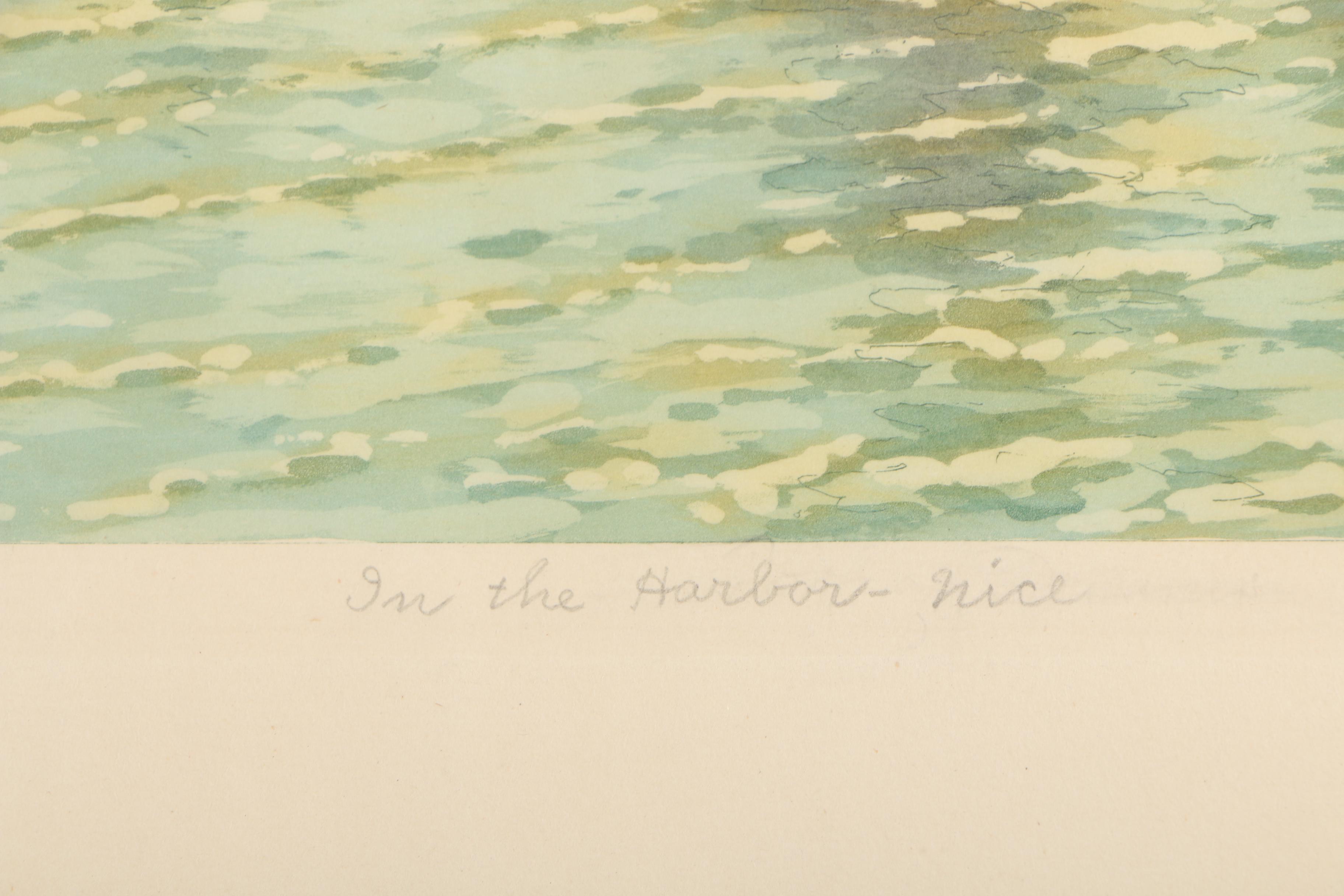 J.T. Harwood 1930 Etching with Aquatint "In the Harbor - Nice"