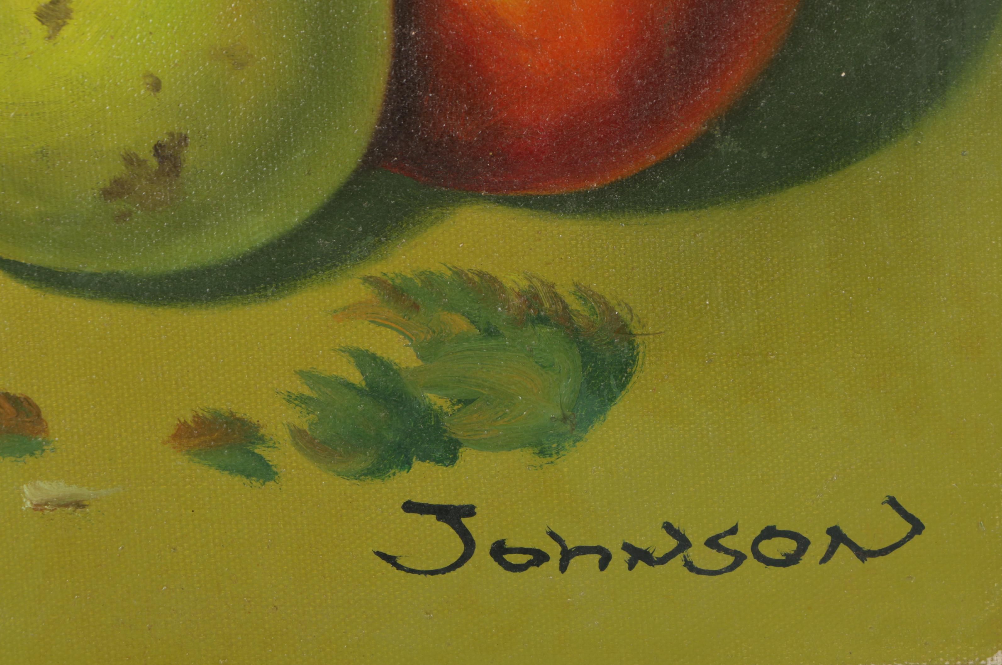 Johnson Oil Painting of Still Life with Pear, Apples and Grapes