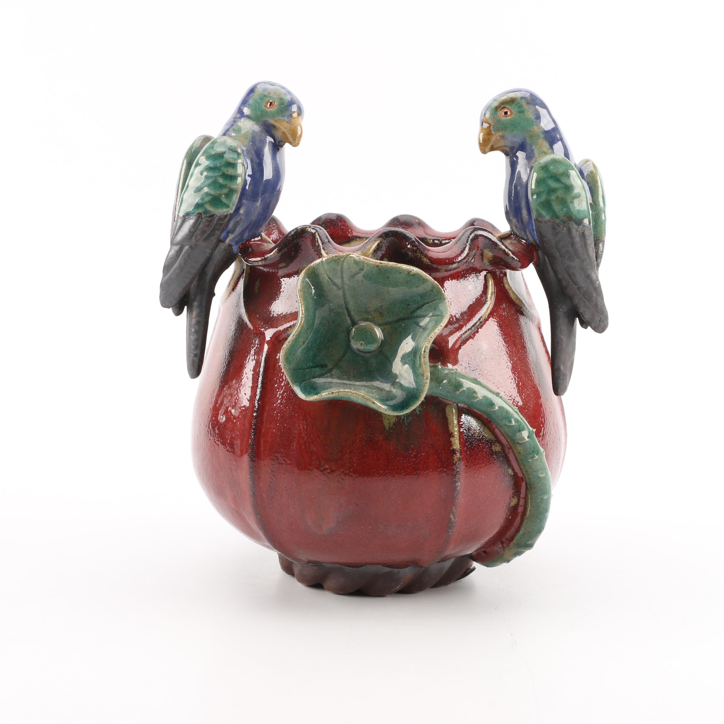 Chinese-Style Majolica Stoneware Vase