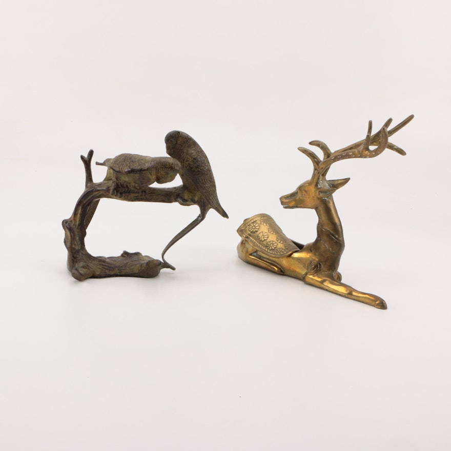 Brass Bird and Deer Figurines