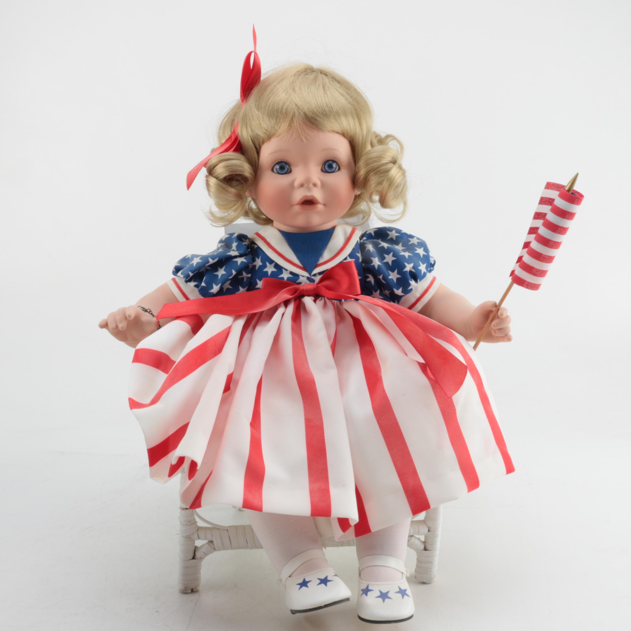 Danbury Mint "Star-Spangled Sweetheart" Porcelain Doll by Susan Wakeen