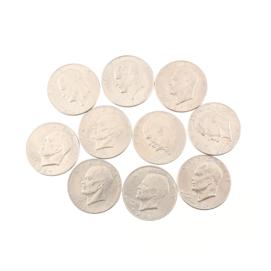 Group of Ten Eisenhower Dollars Varying from 1971 to 1978