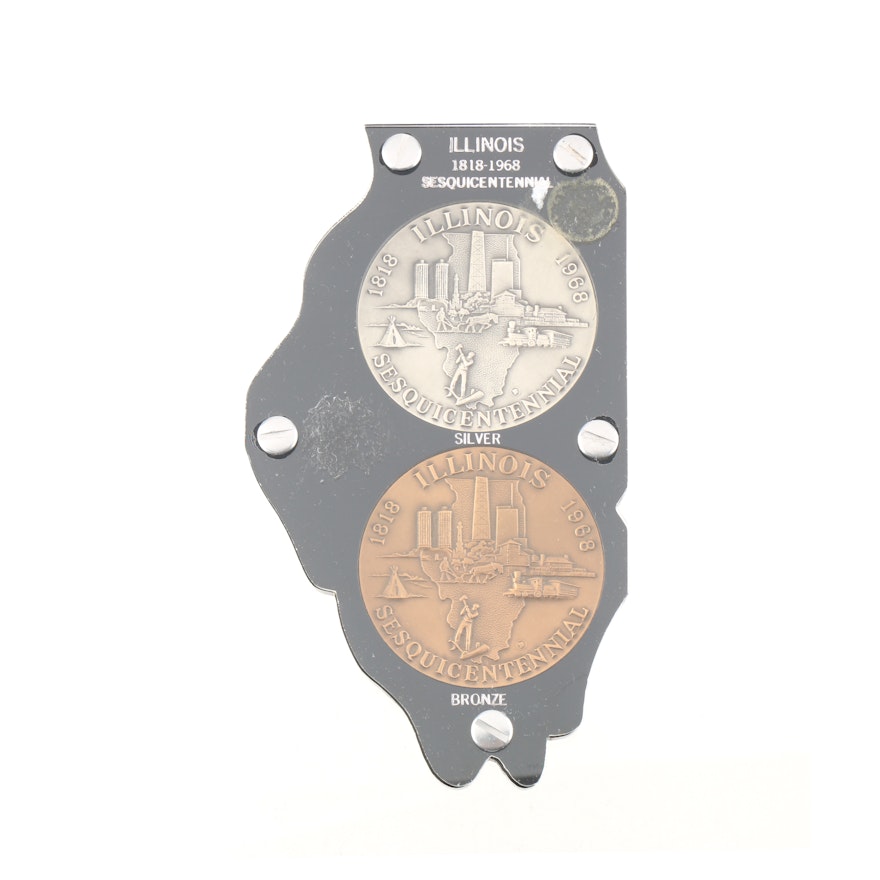 Illinois Sesquicentennial Silver and Bronze Medal Set