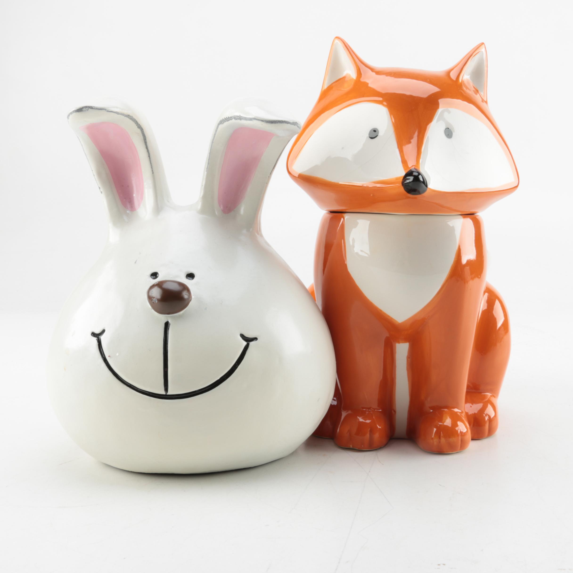 Fox Cookie Jar and Bunny Figurine
