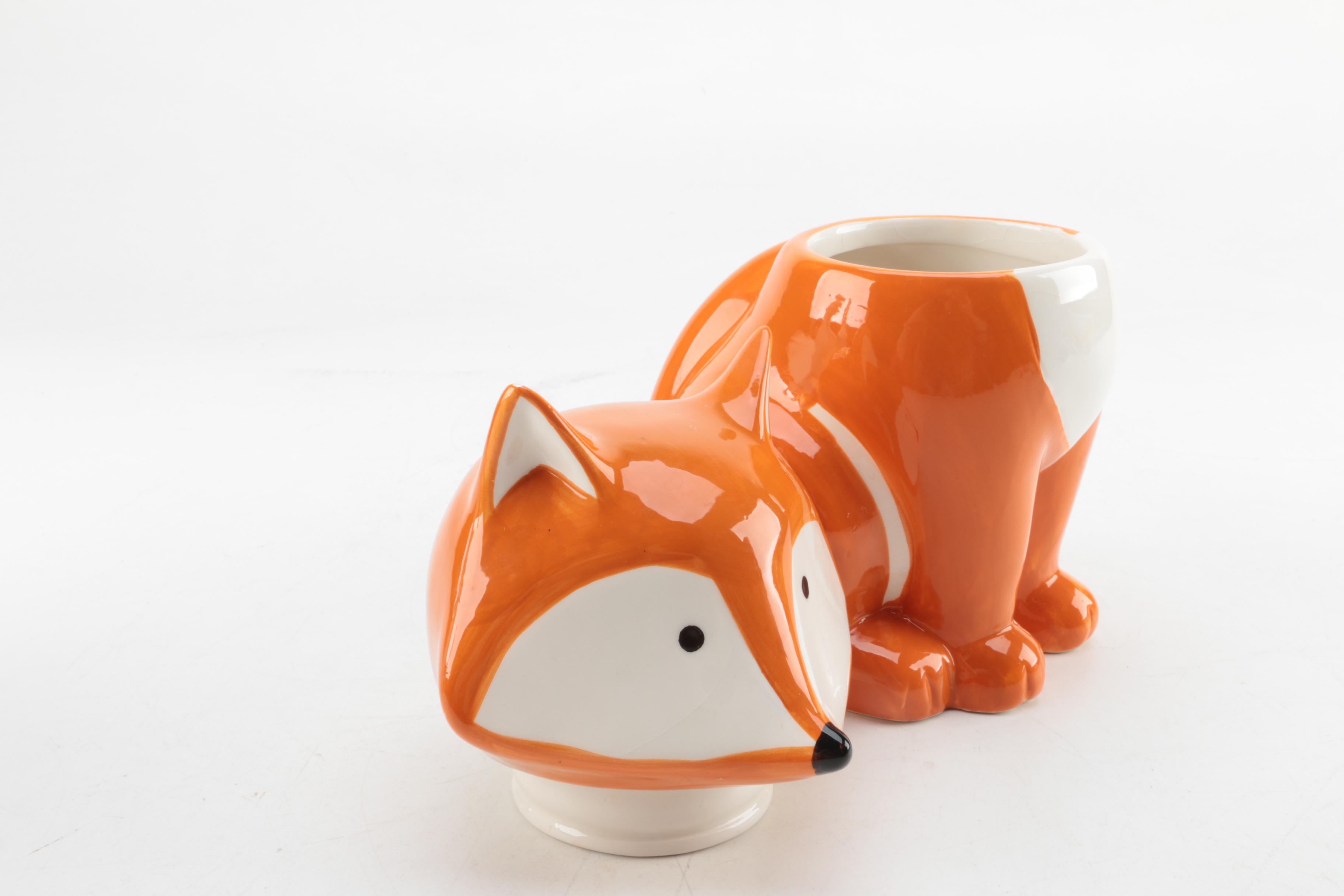 Fox Cookie Jar and Bunny Figurine