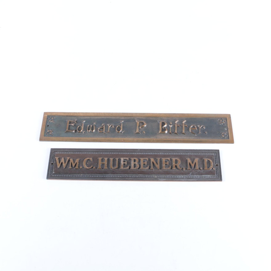 Edward P. Bitter and Wm. C. Heubener, M.D. Metal Name Plates