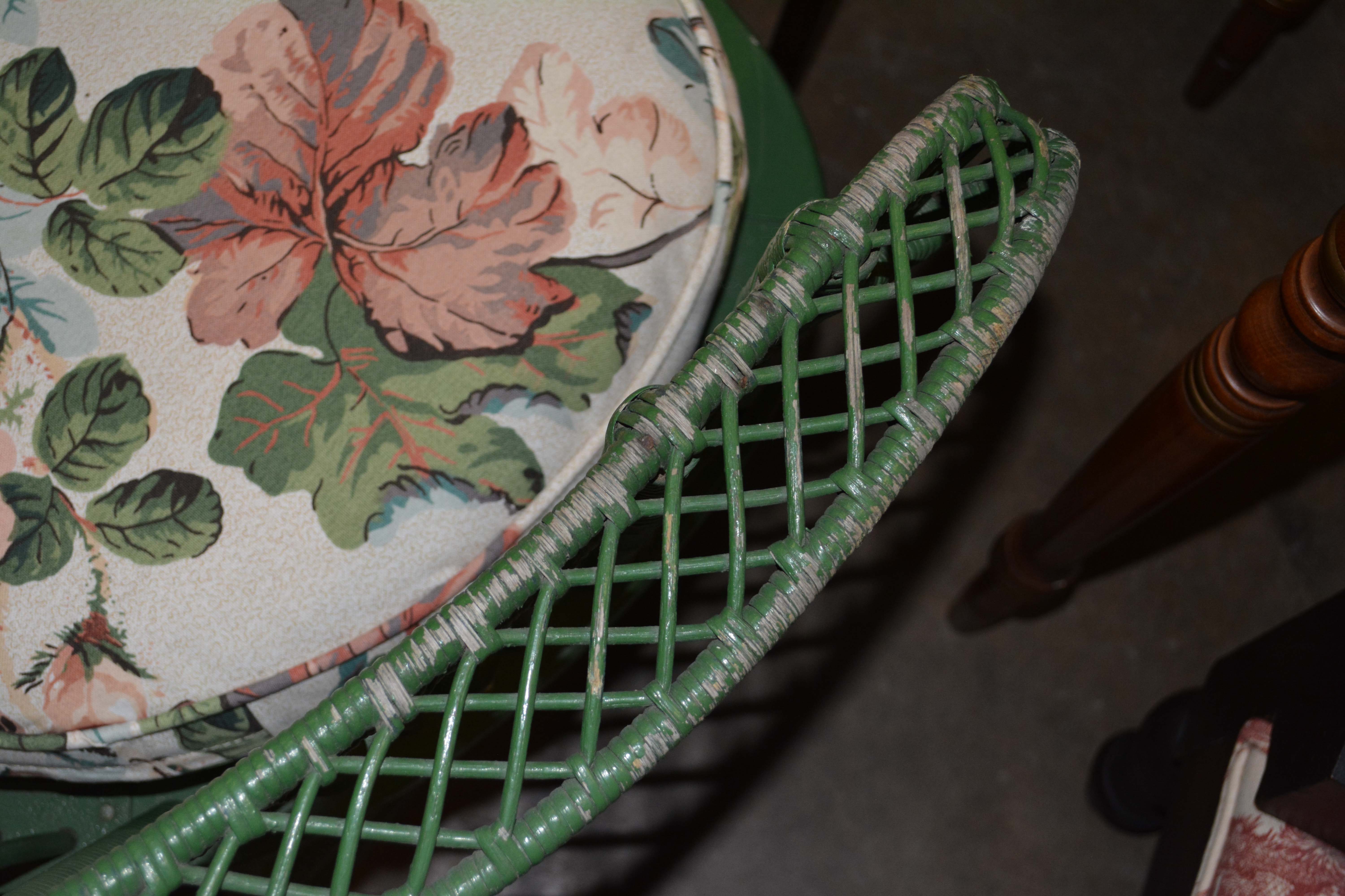 Antique Green Wicker Peacock Platform Rocker