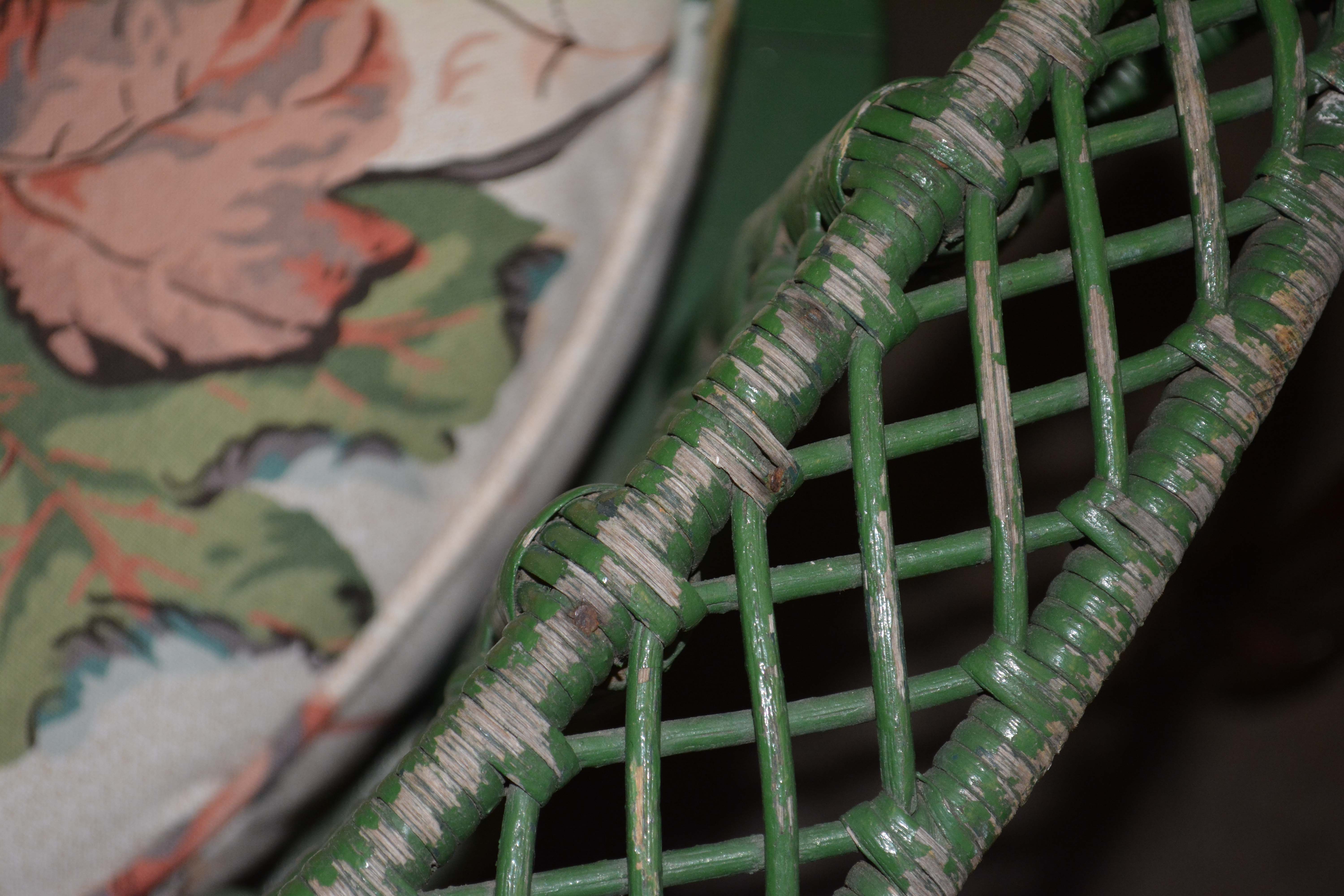 Antique Green Wicker Peacock Platform Rocker