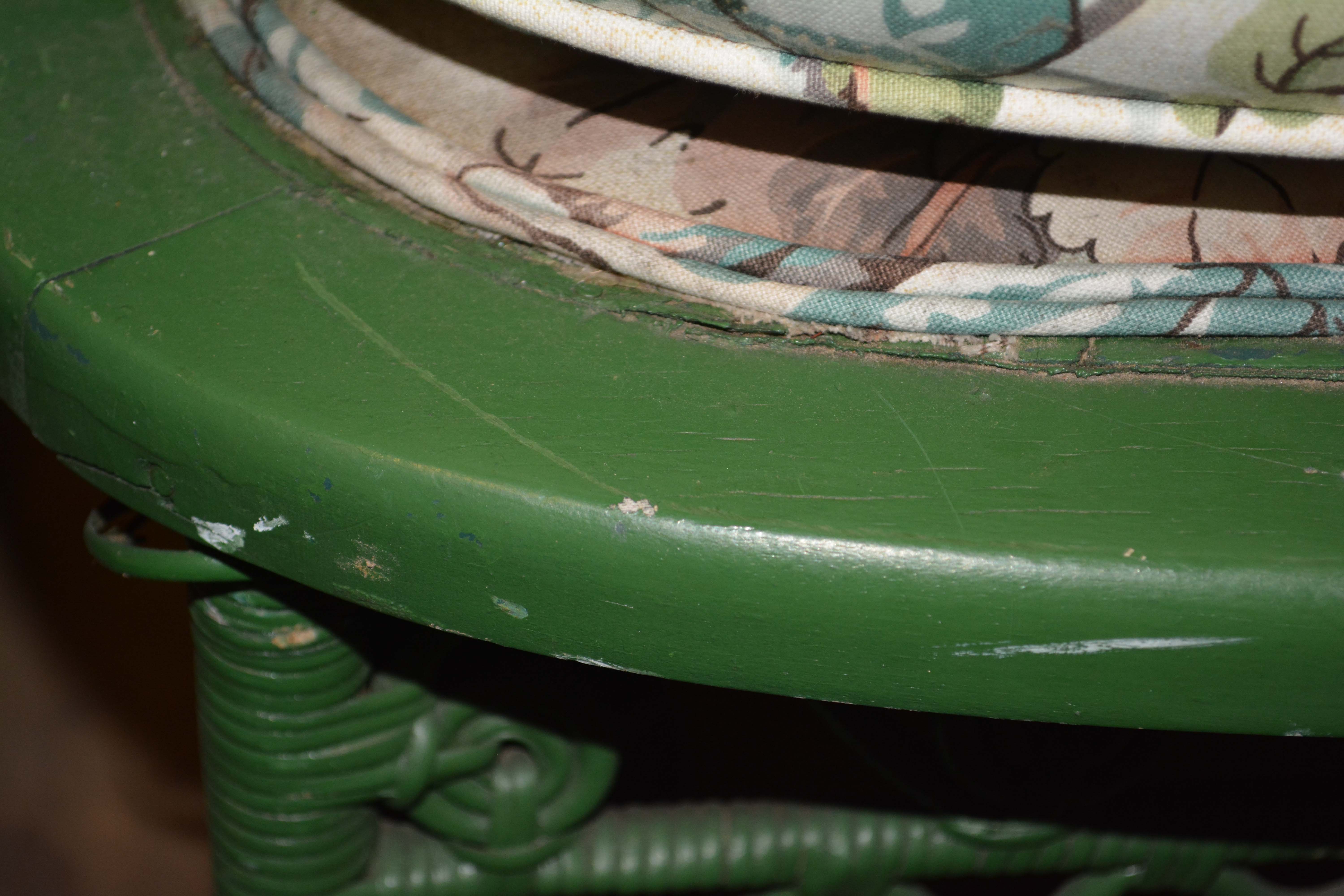 Antique Green Wicker Peacock Platform Rocker