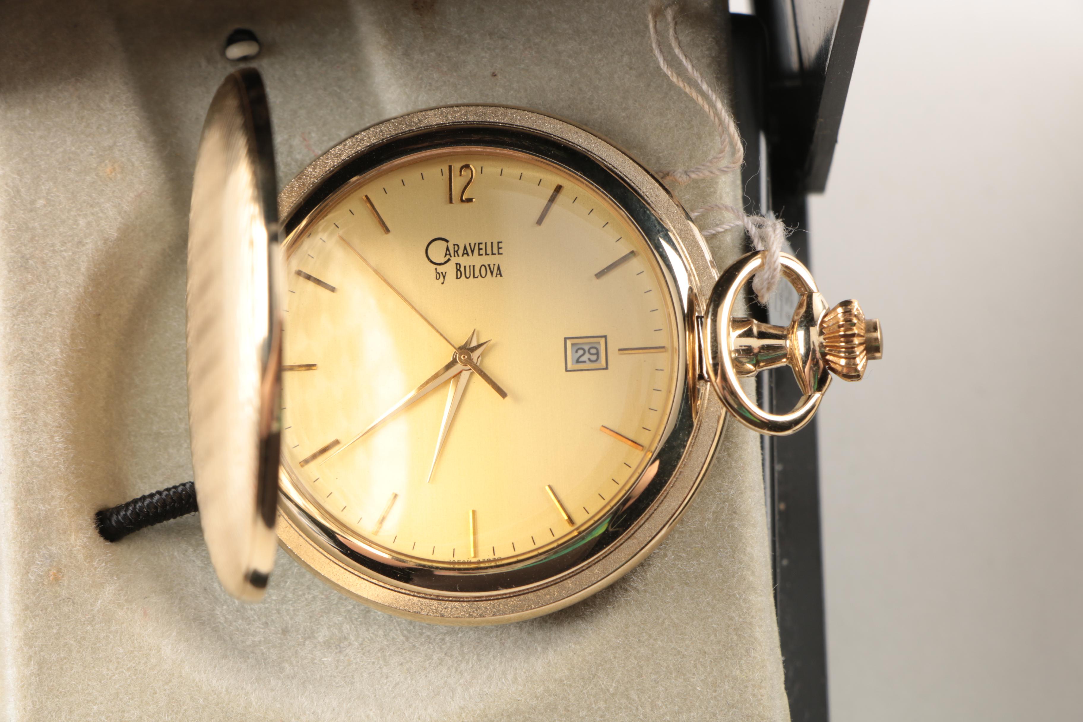 Vintage Caravelle Pocket Watch and Bulova Watch