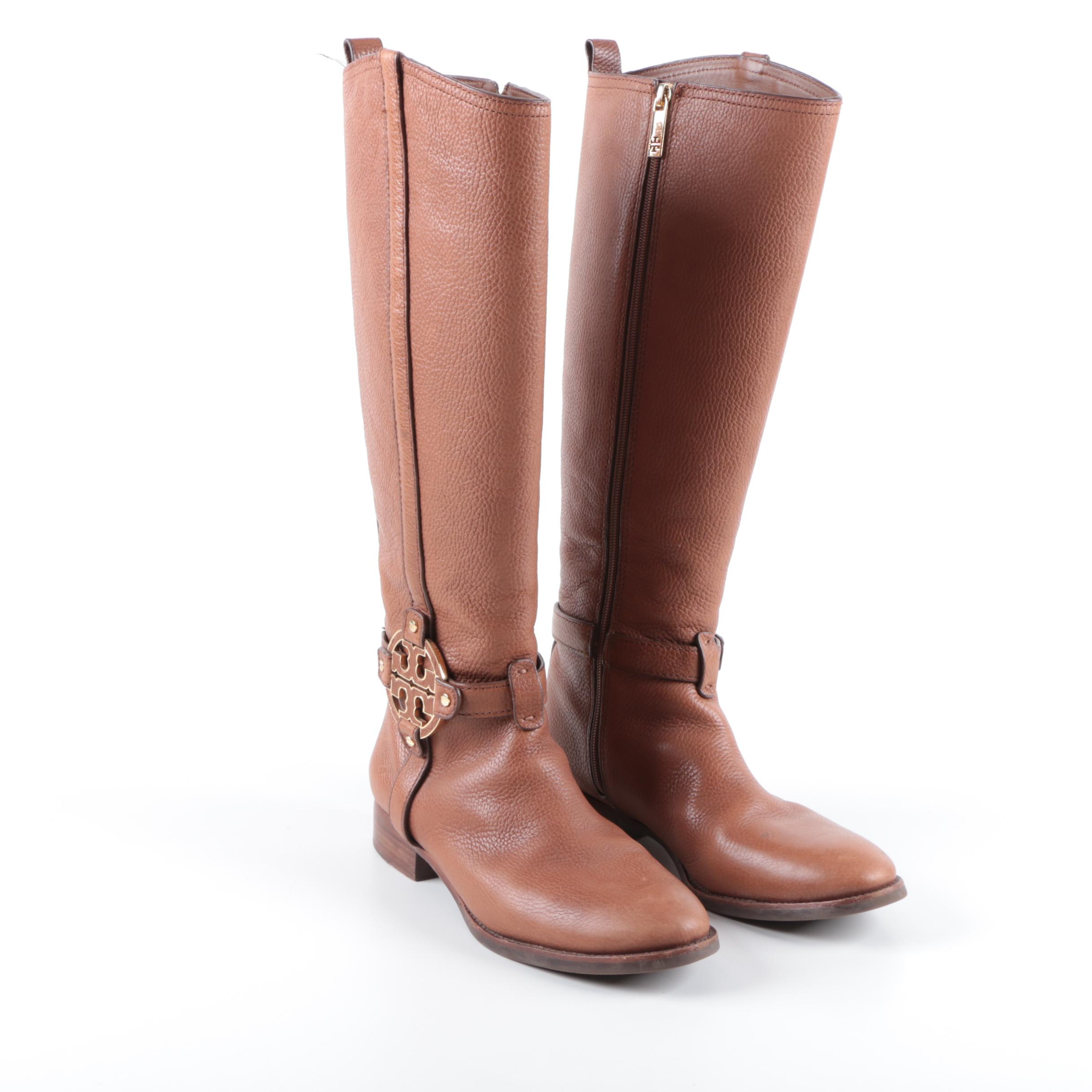 Tory Burch Amanda Brown Leather Riding Boots