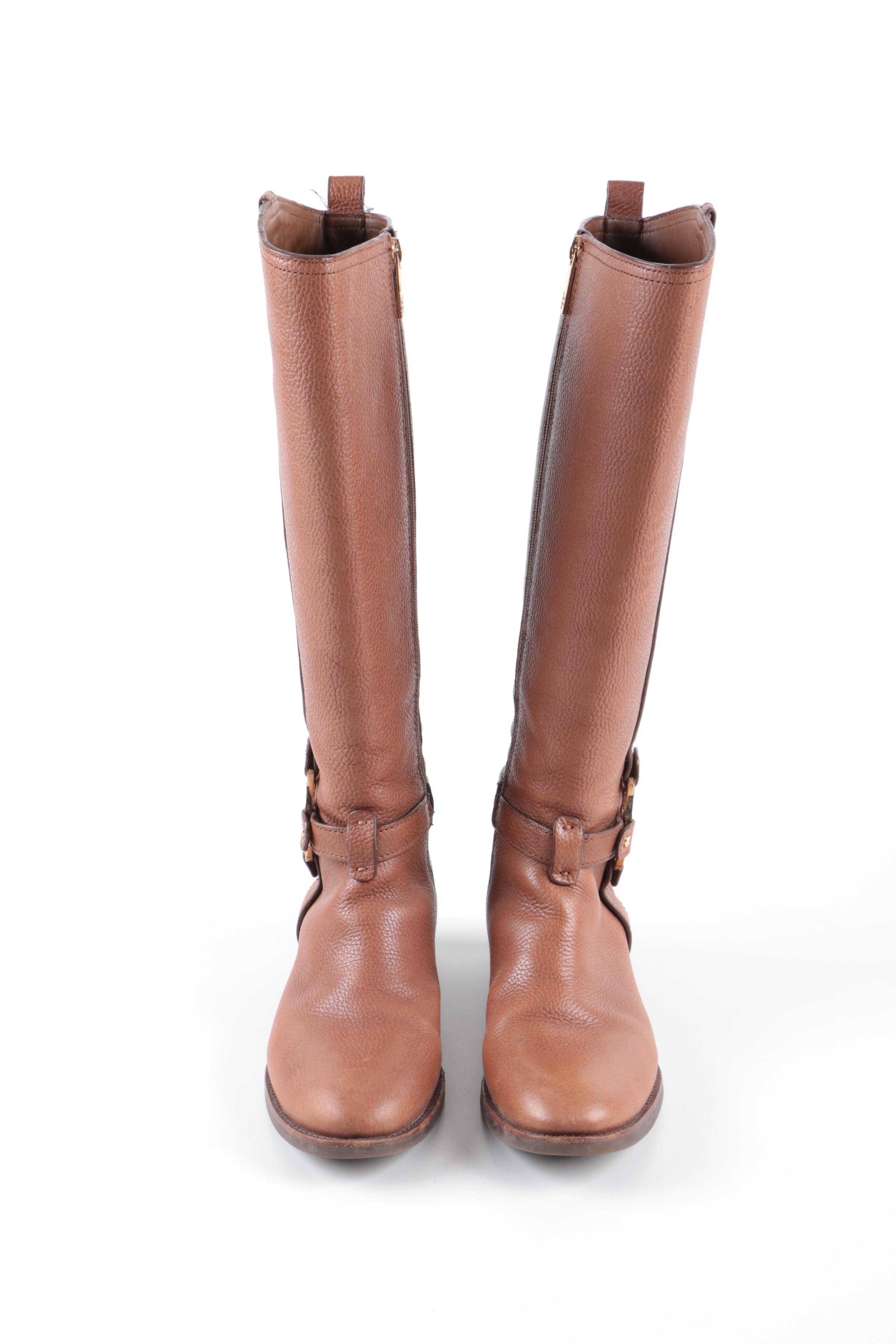 Tory Burch Amanda Brown Leather Riding Boots