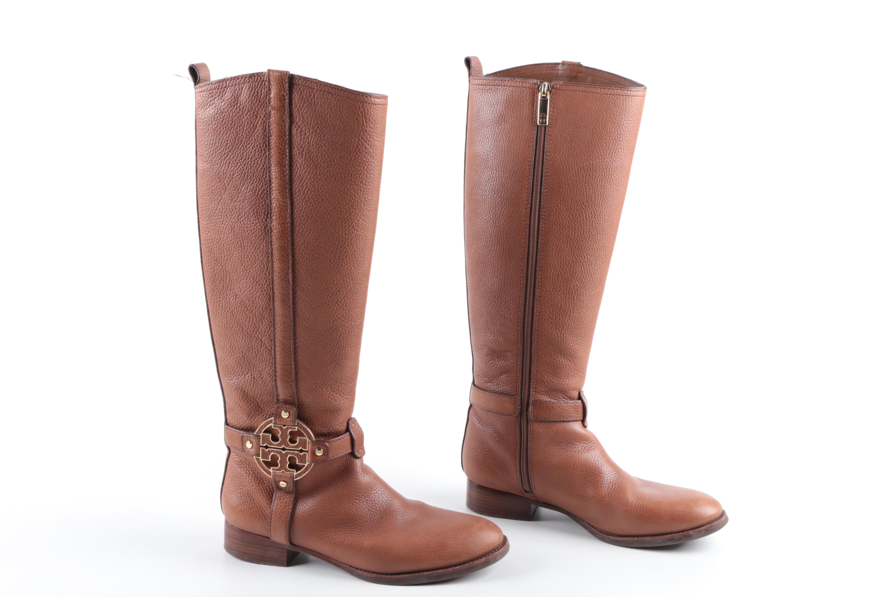 Tory Burch Amanda Brown Leather Riding Boots