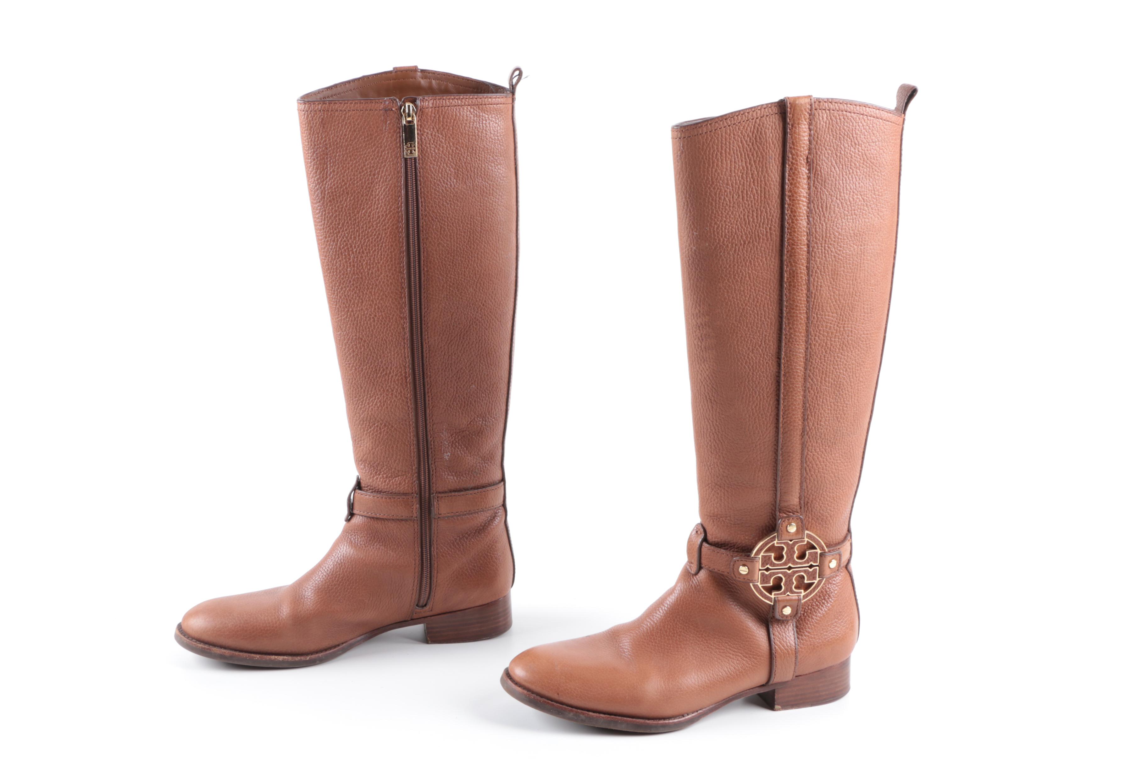 Tory Burch Amanda Brown Leather Riding Boots