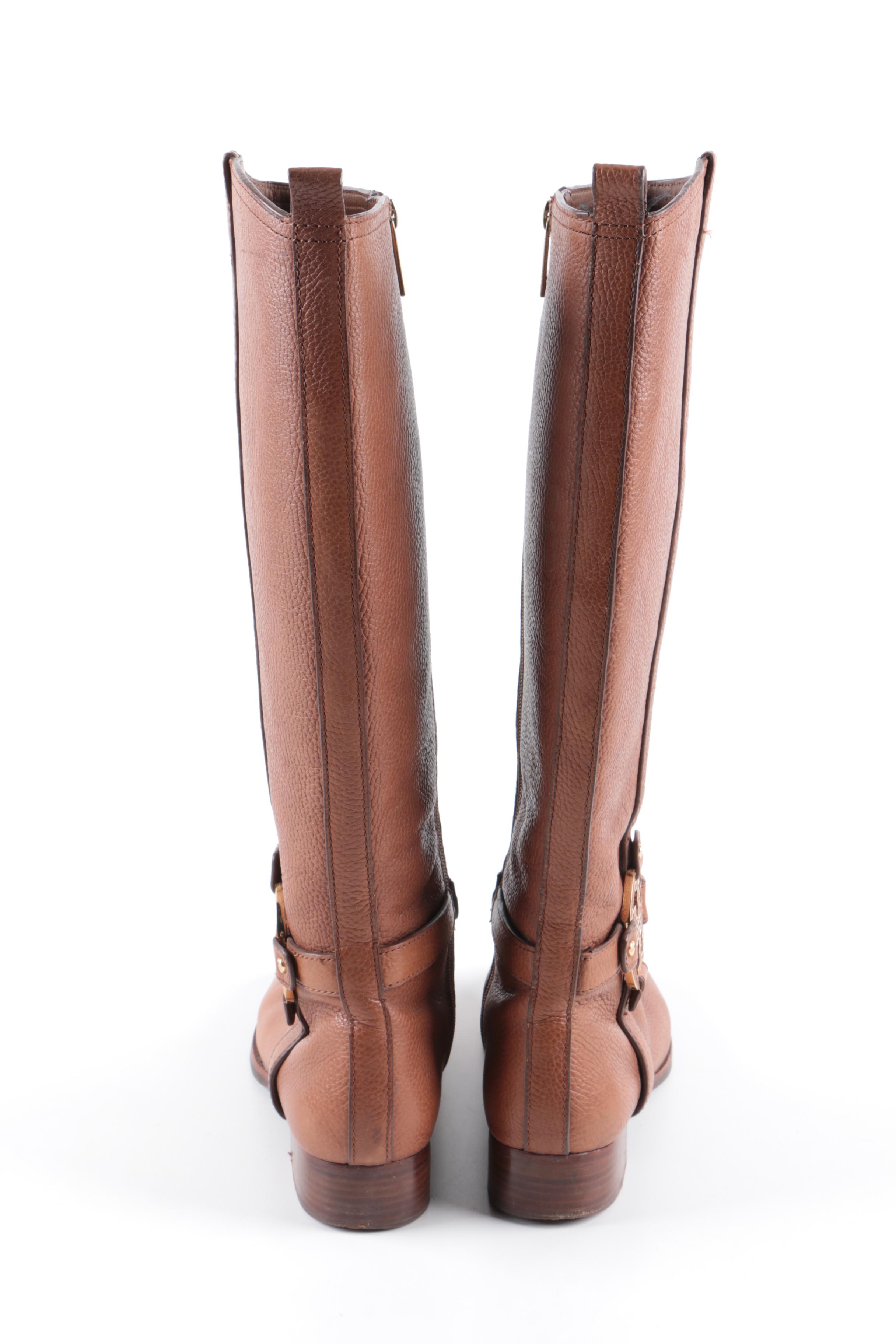 Tory Burch Amanda Brown Leather Riding Boots