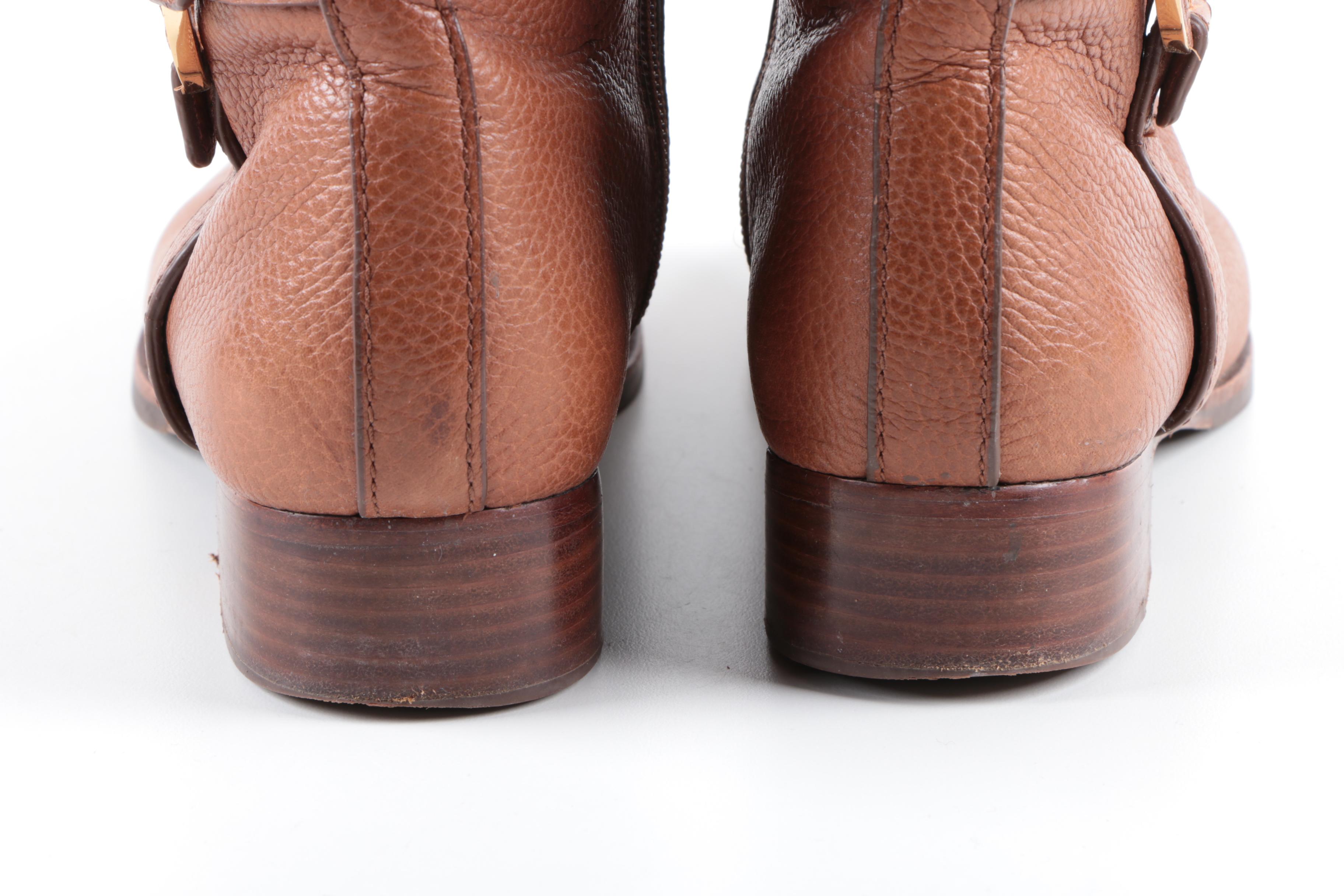 Tory Burch Amanda Brown Leather Riding Boots