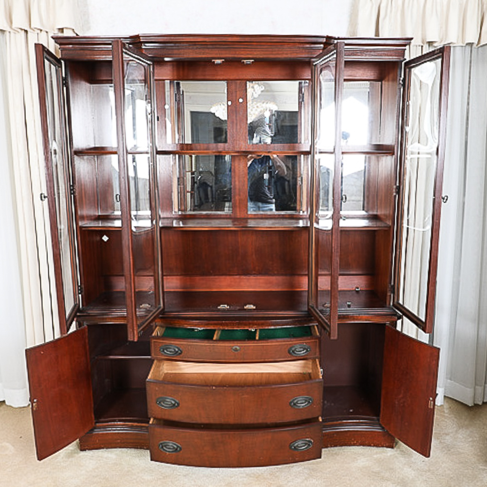 Vintage Hepplewhite Style Breakfront China Cabinet