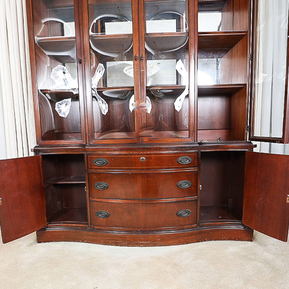 Vintage Hepplewhite Style Breakfront China Cabinet