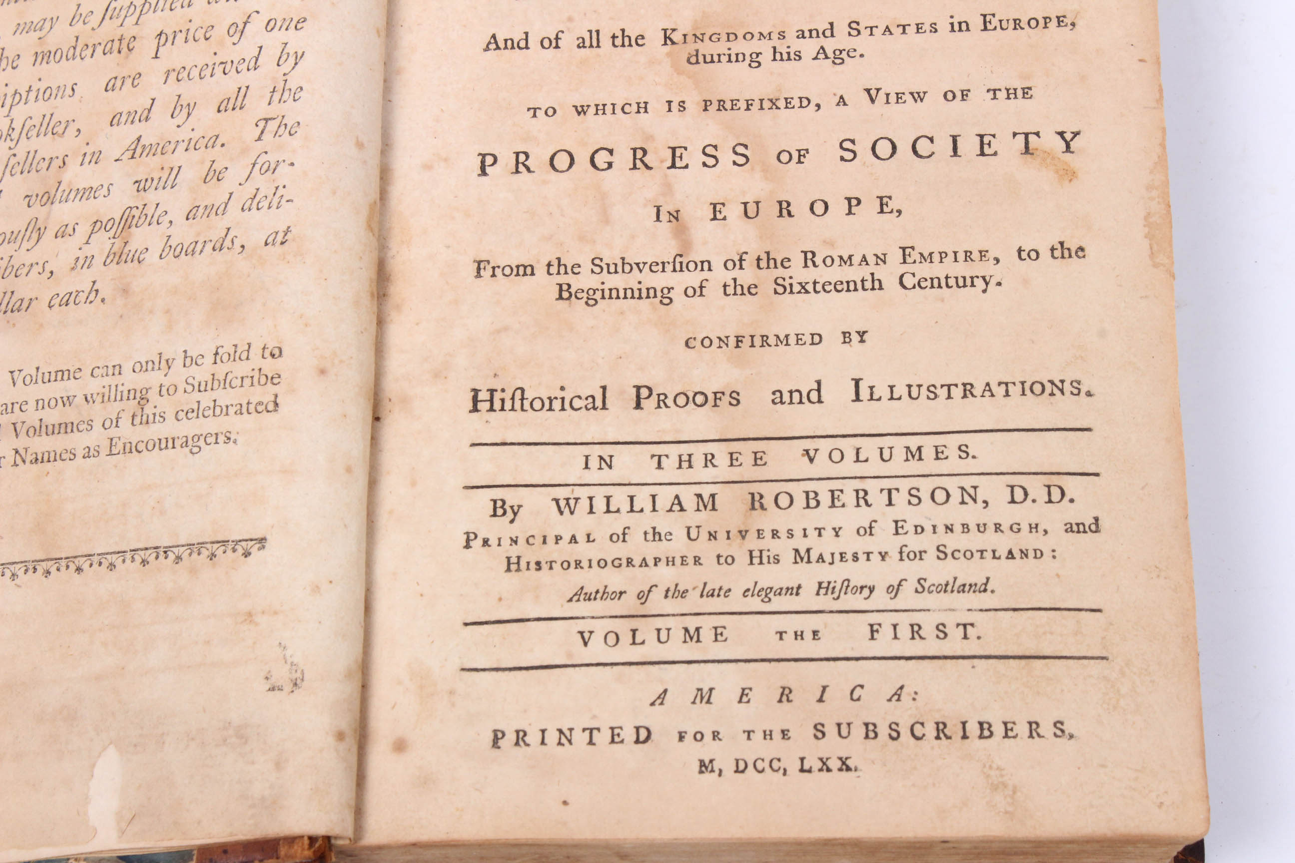 1770 "History of the Reign of Charles the Fifth, Emperor of Germany"