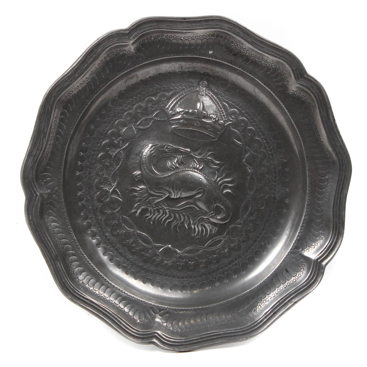 Antique French Francis I Emblem Pewter Plate
