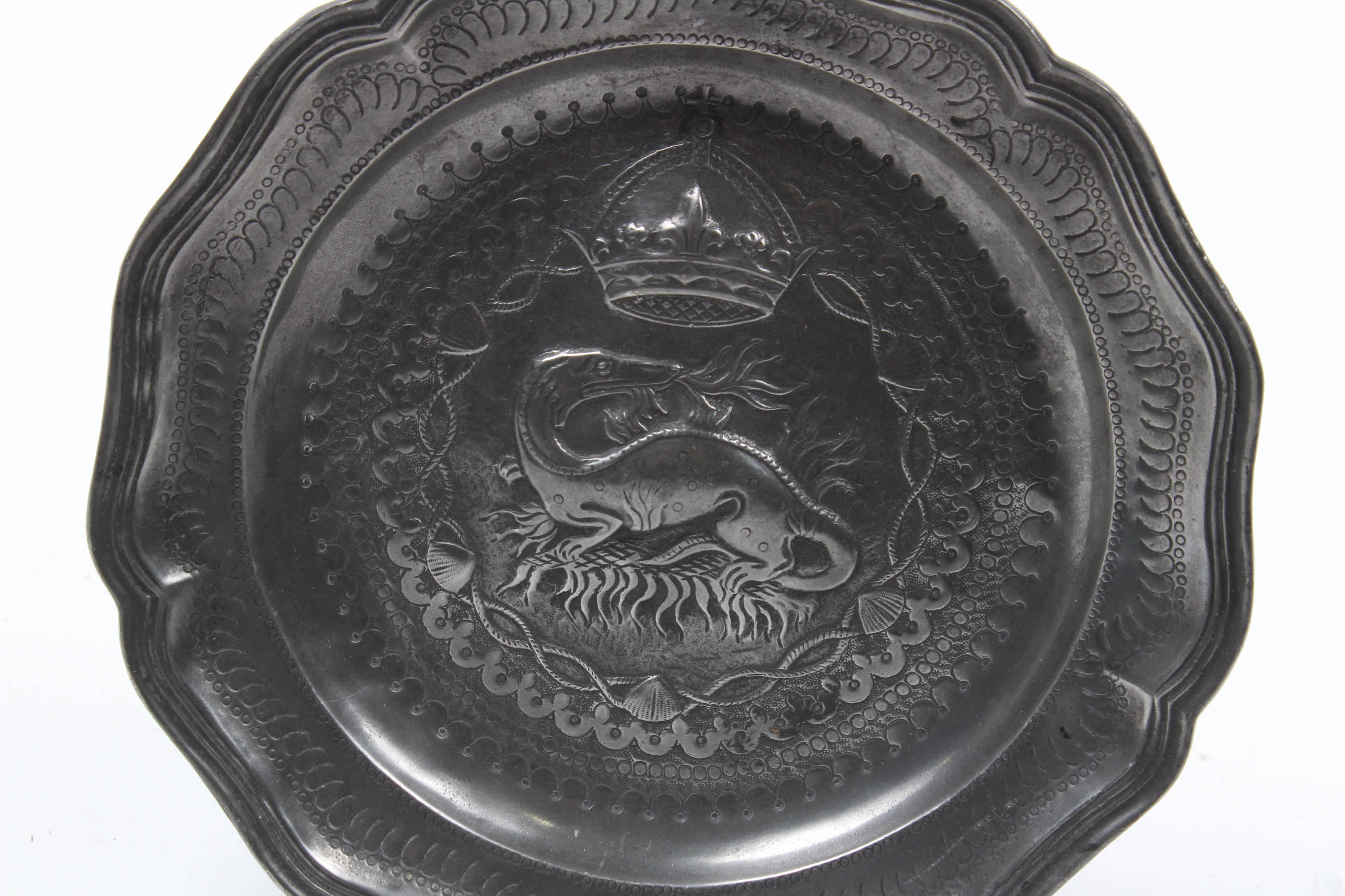 Antique French Francis I Emblem Pewter Plate