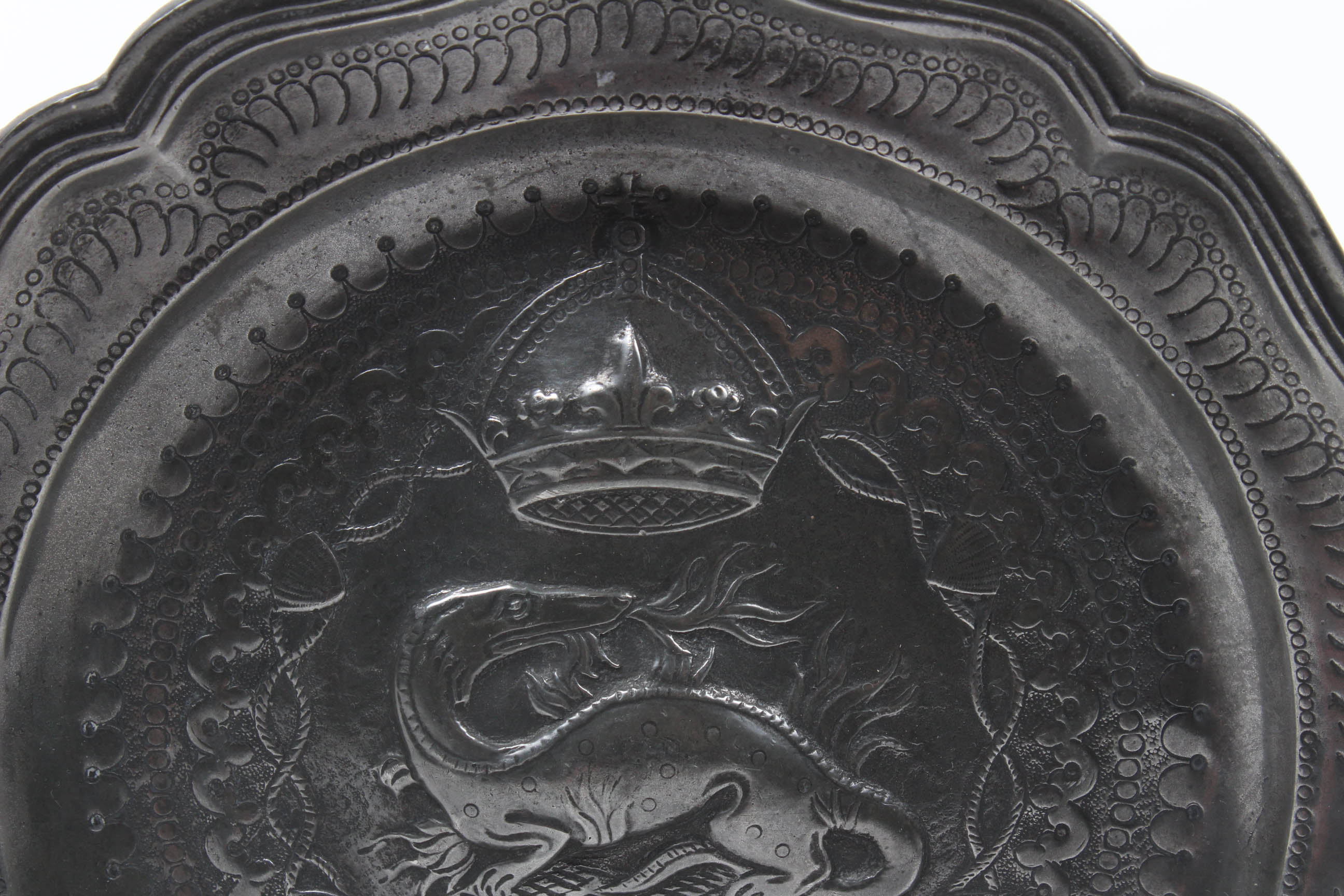 Antique French Francis I Emblem Pewter Plate