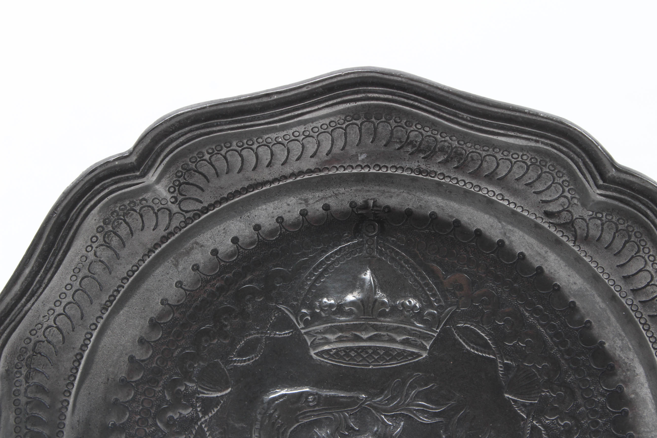 Antique French Francis I Emblem Pewter Plate