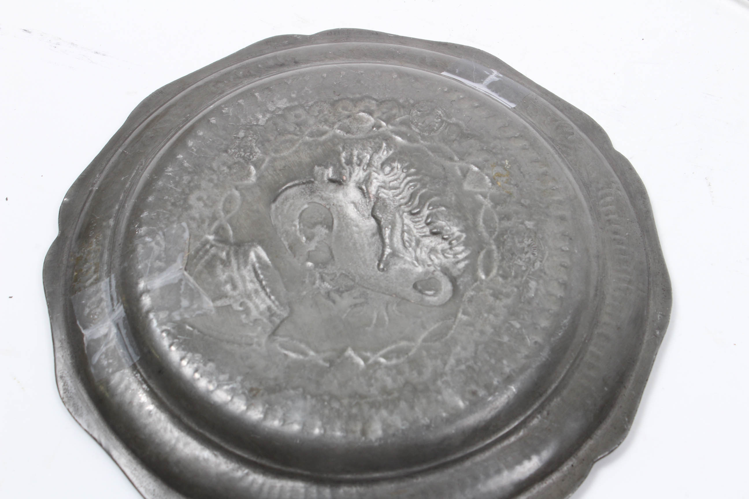 Antique French Francis I Emblem Pewter Plate