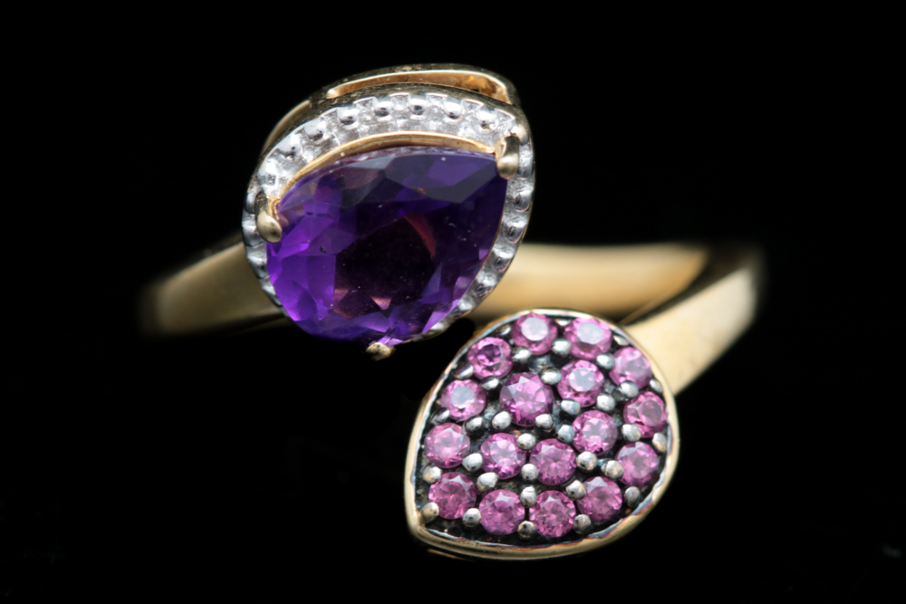 Gold Wash on Sterling Silver, Amethyst and Pink Tourmaline Ring