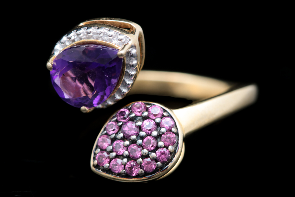 Gold Wash on Sterling Silver, Amethyst and Pink Tourmaline Ring