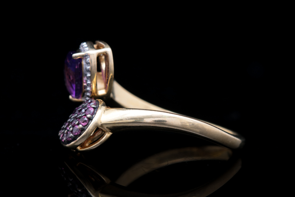 Gold Wash on Sterling Silver, Amethyst and Pink Tourmaline Ring
