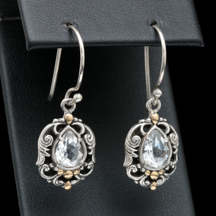 Robert Manse Sterling Silver, 18K Yellow Gold and White Topaz Earrings