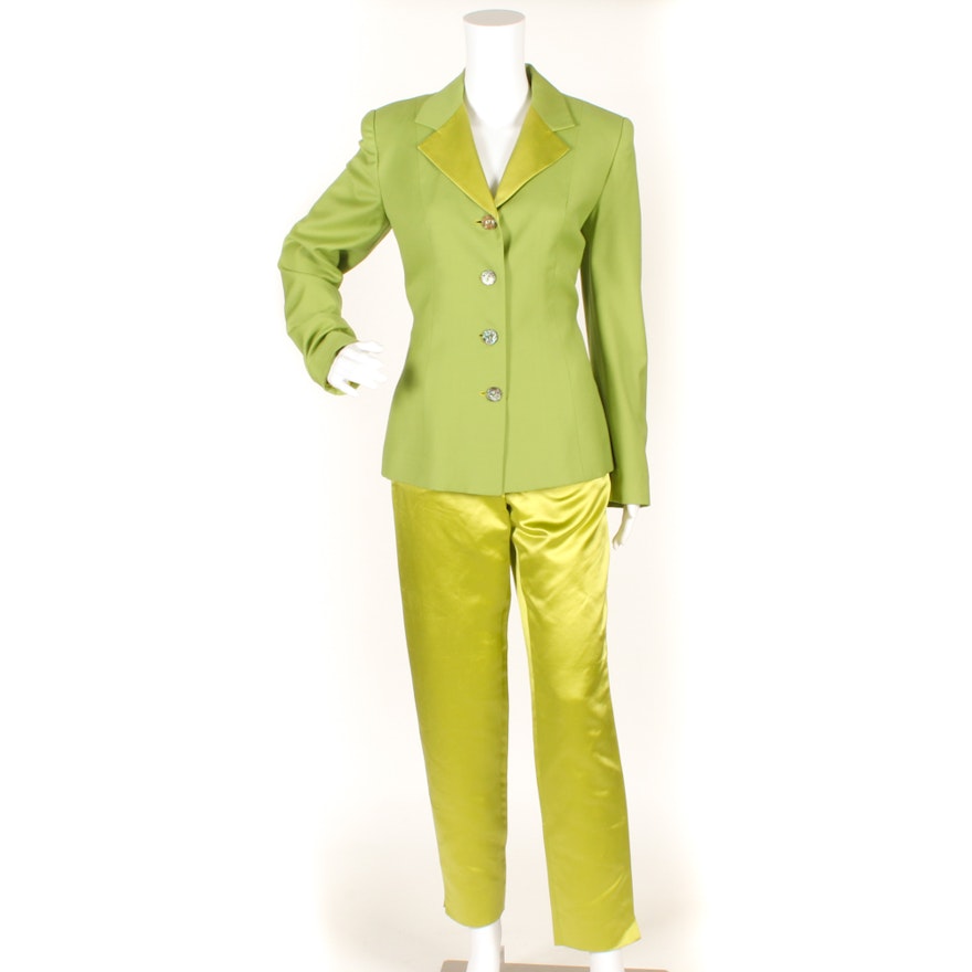 Pam McMahon Green Satin and Twill Pantsuit