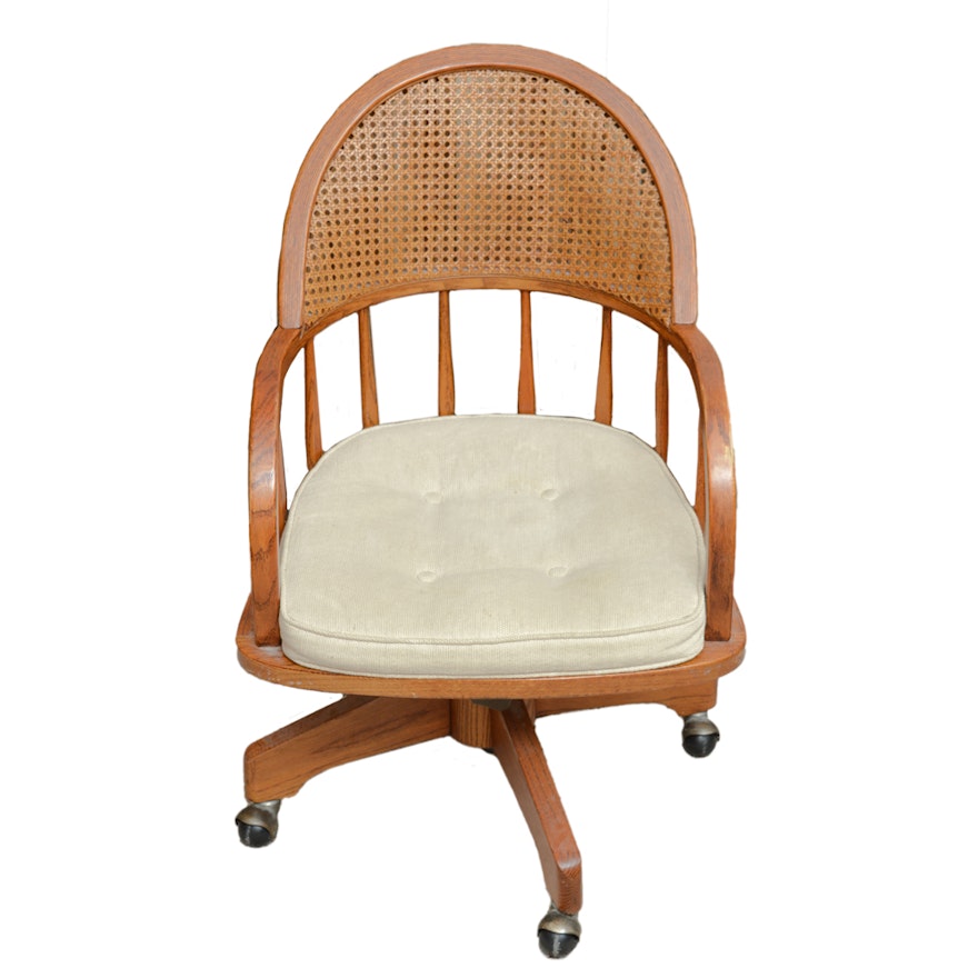 Caned-Back Oak Desk Chair